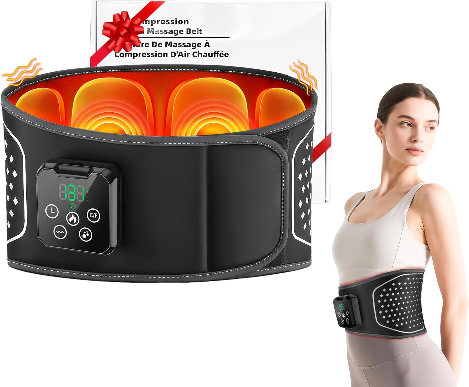 Cordless Back Massager with Heating Pad – Inflatable Lumbar Belt for Lower Back Pain Relief, Deep Tissue Vibration Massage, Sciatica Support & Muscle Recovery for Men and Women