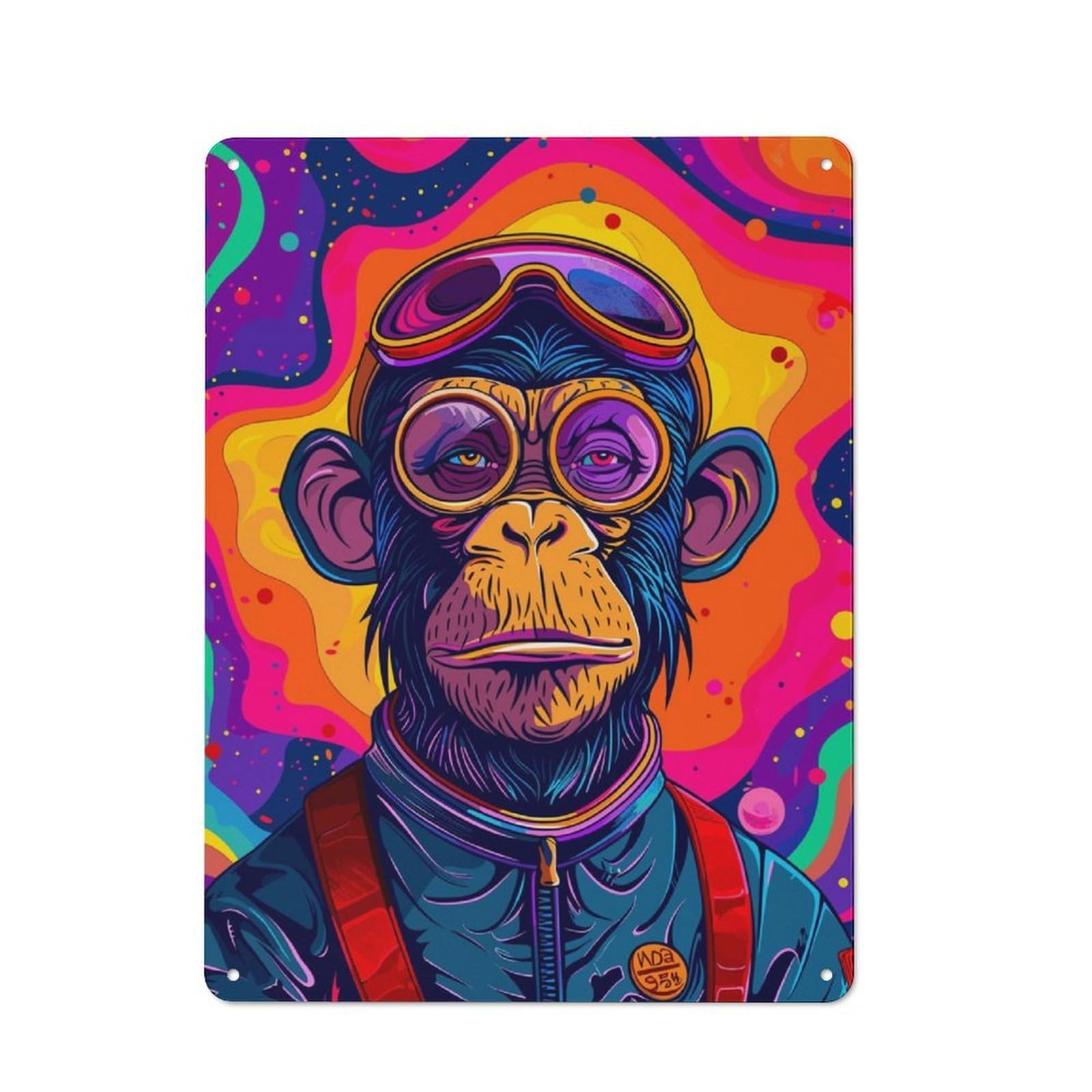 Junmoney Astronaut Chimp Space Retro Metal Wall Sign 40X30cm For Garage Or Workshop, For Kitchen, Dining Room And Home Bar Wall Decor