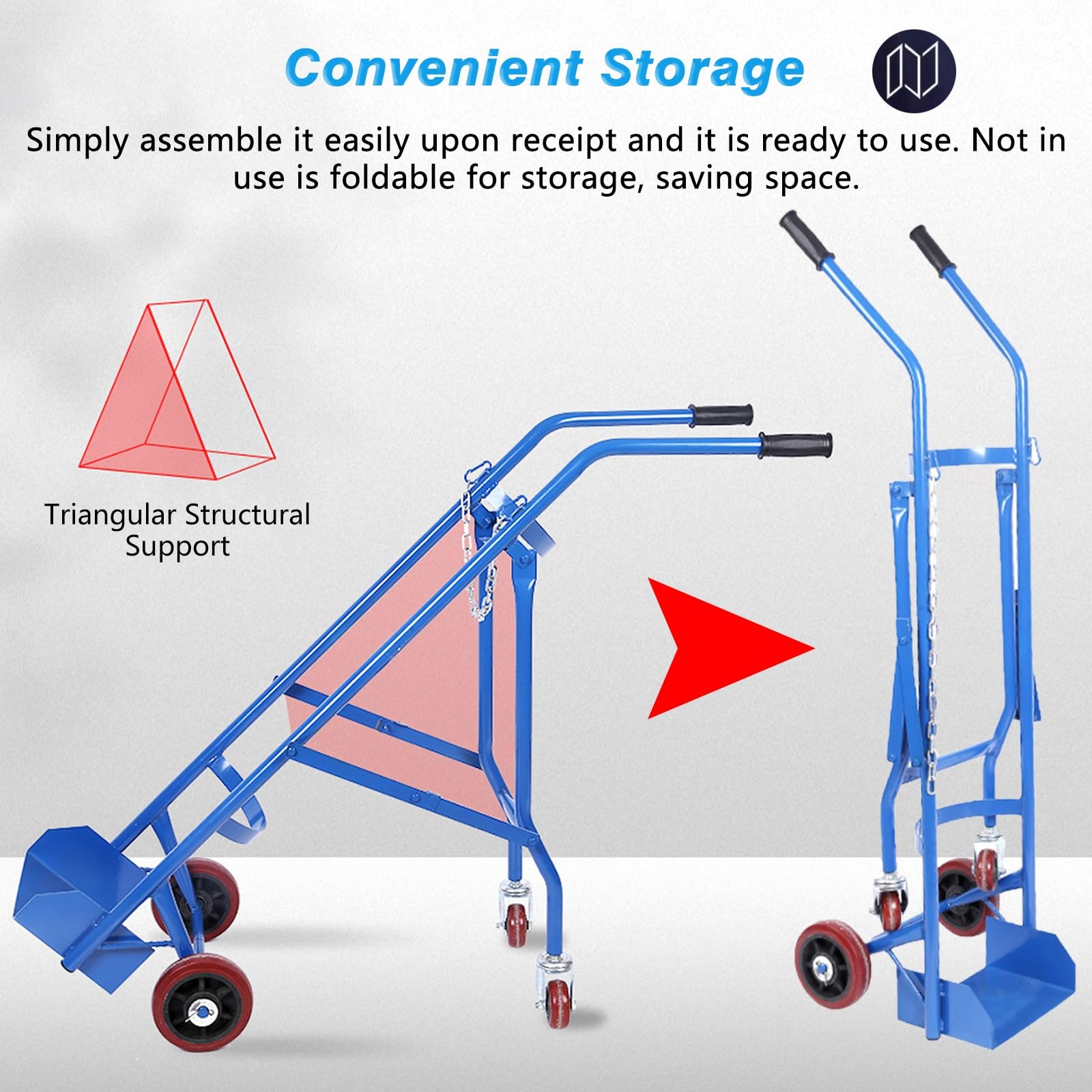 Propane Tank Dolly Cart, Freestanding Gas Cylinder Trolley for Oxygen/Acetylene/Hydrogen/Nitrogen, Folding Storage Large Rolling Tank Holder Stand, 52 3/4 Inch Tall