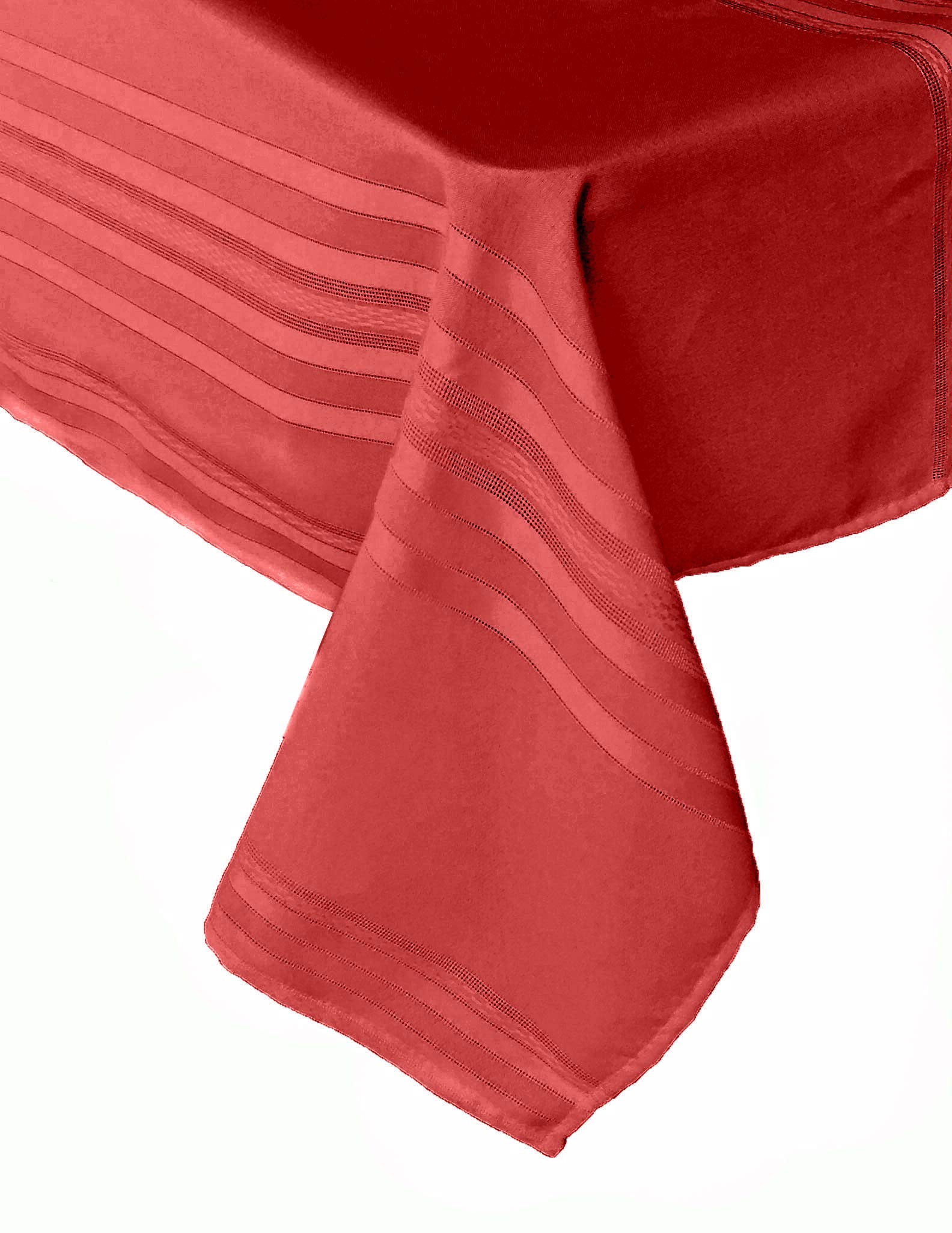 Broder Manufacturing Inc Satin Stripe Polyester Permanent Press Table Linens, 52-Inch by 70-Inch Oblong (Rectangle) Tablecloth, Red