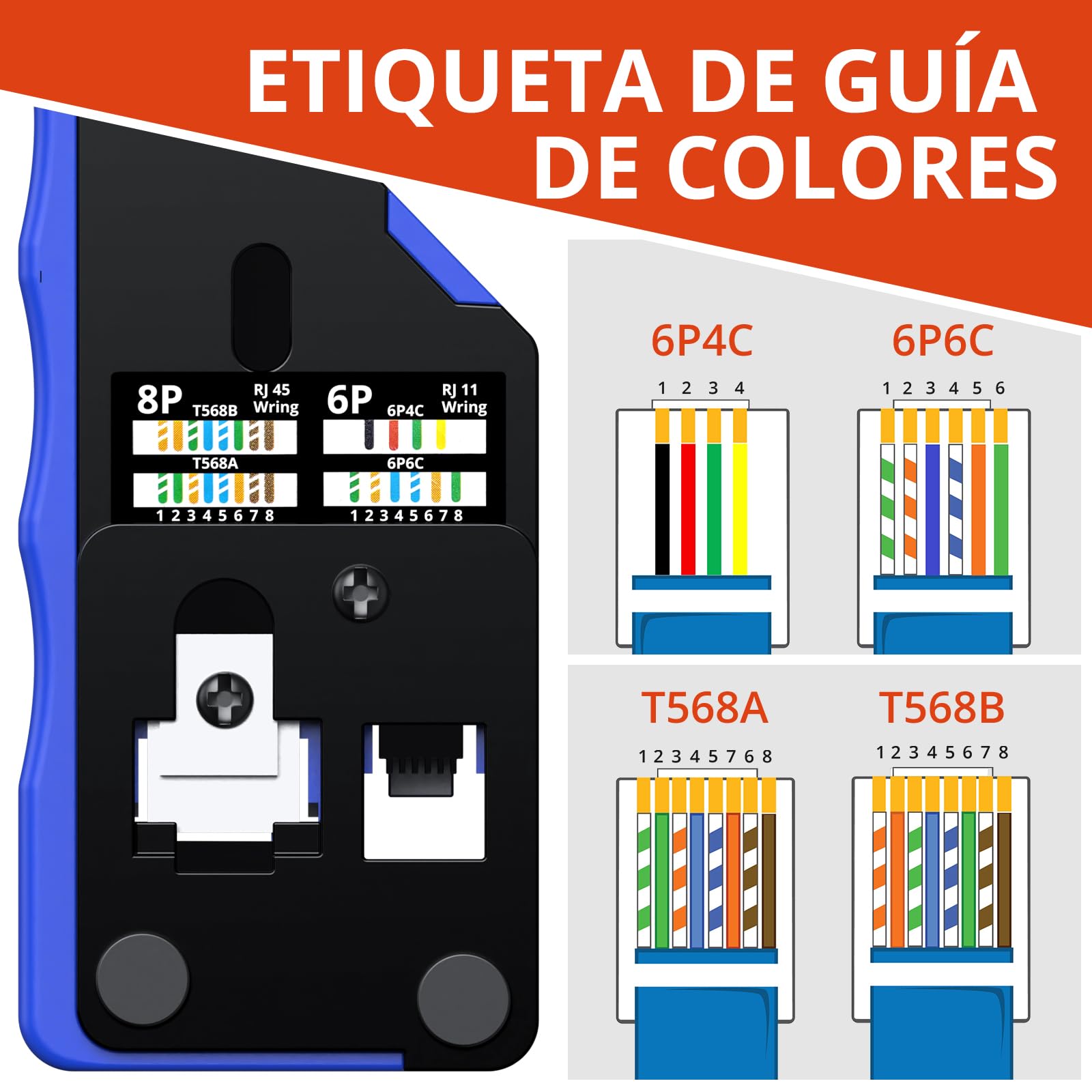 GETLITOOL Crimpadora RJ45 Kit Completo con 60 Conectores Cat6 Dorados Pelacables Probador de Red Herramientas para Crimpar Ethernet Cat5e/Cat6/Cat6a/Cat7
