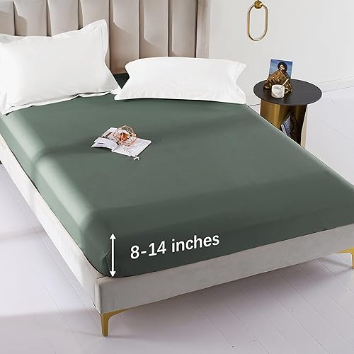 Miniatura 78 de Sábana bajera ajustable individual XL para dormitorio universitario, sábanas 100% algodón egipcio, sábanas bajeras de lujo con bolsillo profundo