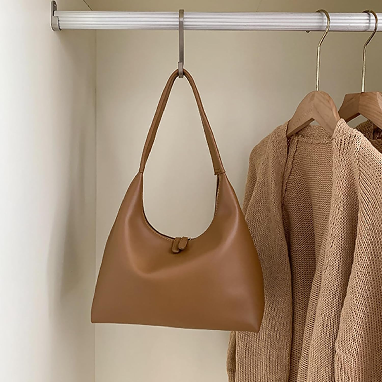 Leather Hobo Bag Small Shoulder Purses for Women Slouchy Tote Handbag Vegan Leather Crescent Bag - Image 8