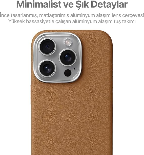 Hybrid Silicone Case with Metal Keys and Metal Lens Frame with Unscratched and Fingerprint-Free Leather Look Compatible with MagSafe for Minesk iPhone 16 Pro Max (Taba, 16 Pro Max)
