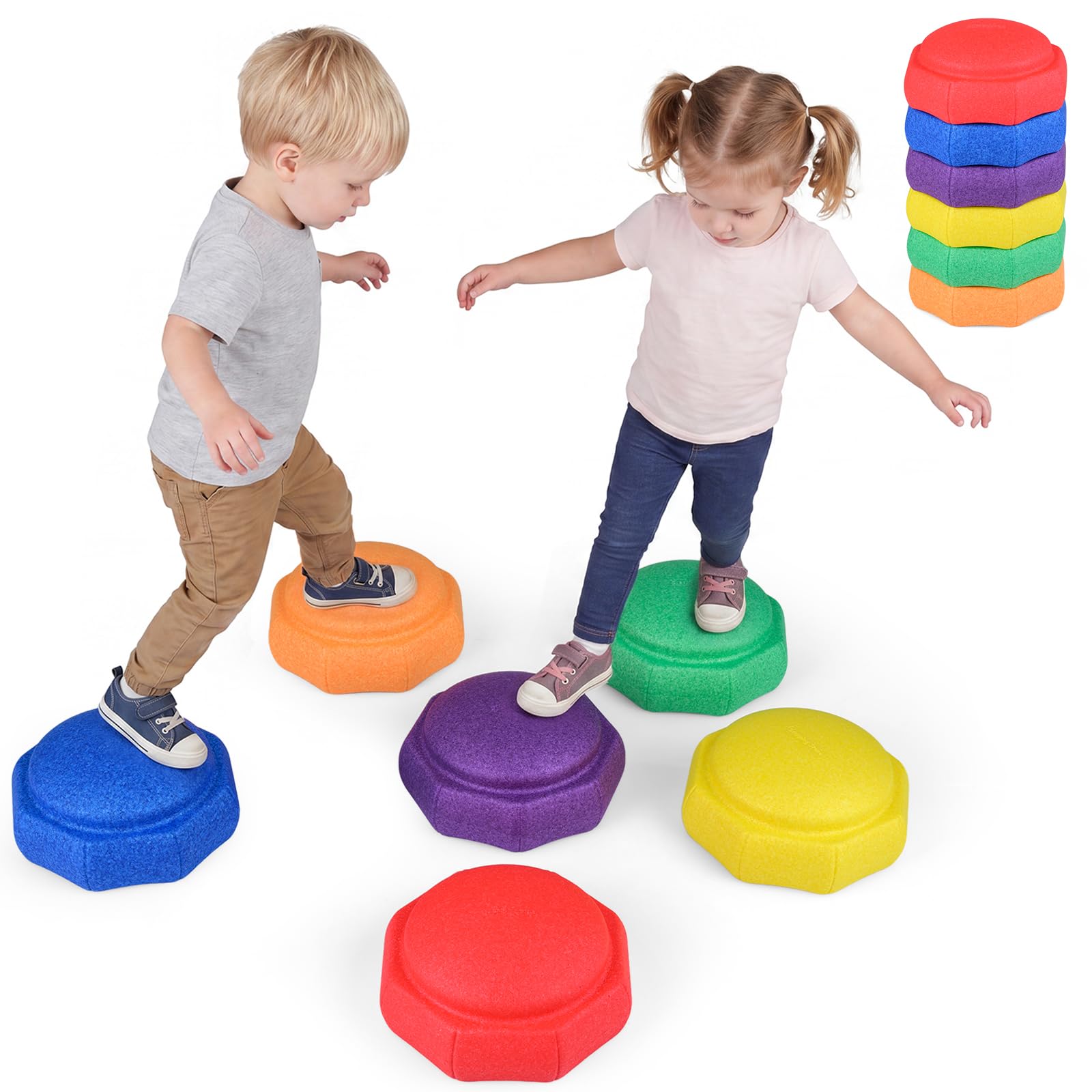 COSTWAY 6 Piedras de Equilibrio para Niños, Juguetes Sensoriales Apilables | que Fomenta el Equilibrio, Motricidad, Coordinación, Juego de Psicomotricidad Infantil para Interior y Exterior