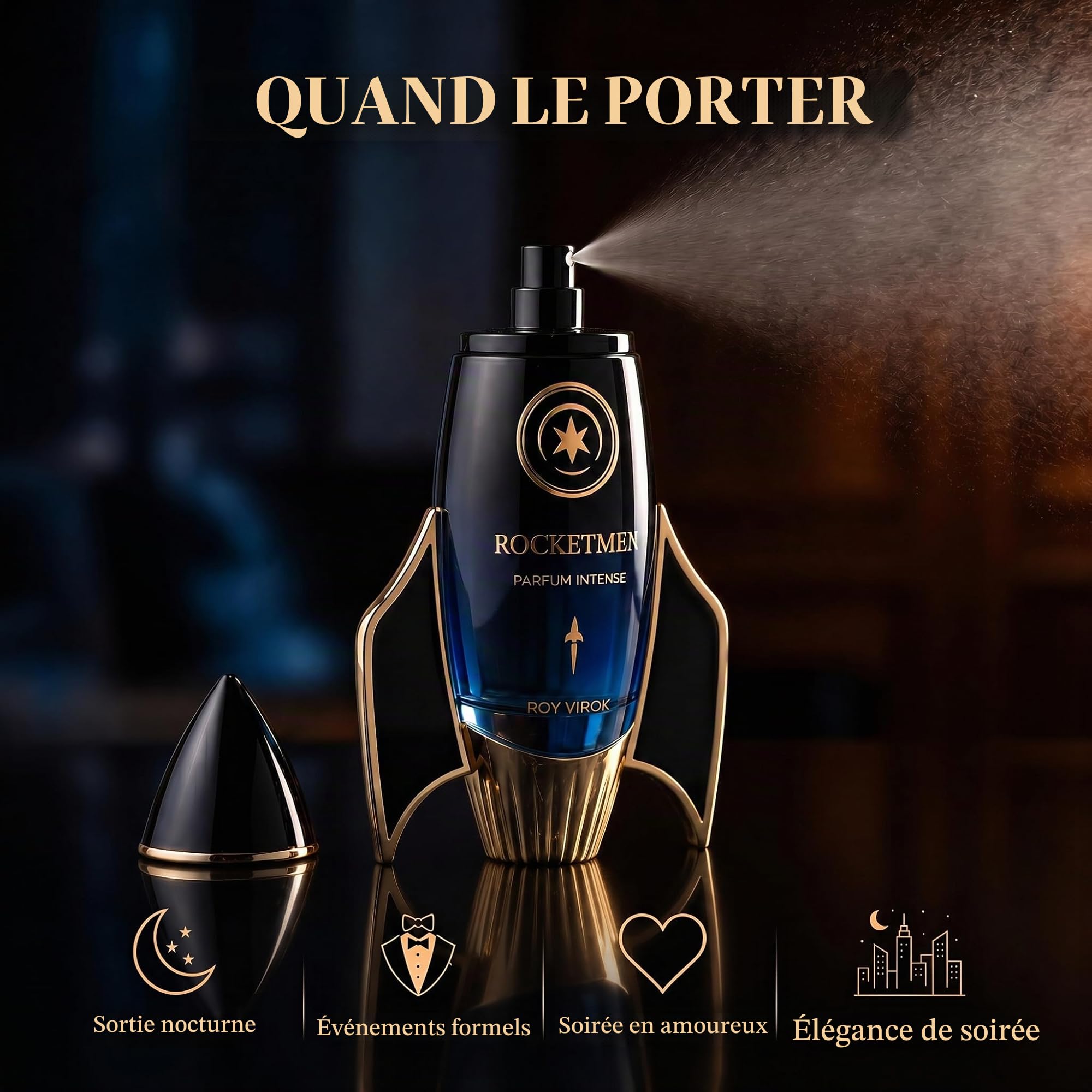 ROCKETMEN Parfum Intense 30% - Parfum Homme de Marque, Parfums Homme 100 ml | Parfum Homme à 30 %, longue tenue et sillage élégant. Fragrance épicée et boisée dans un flacon iconique en forme de fusée.