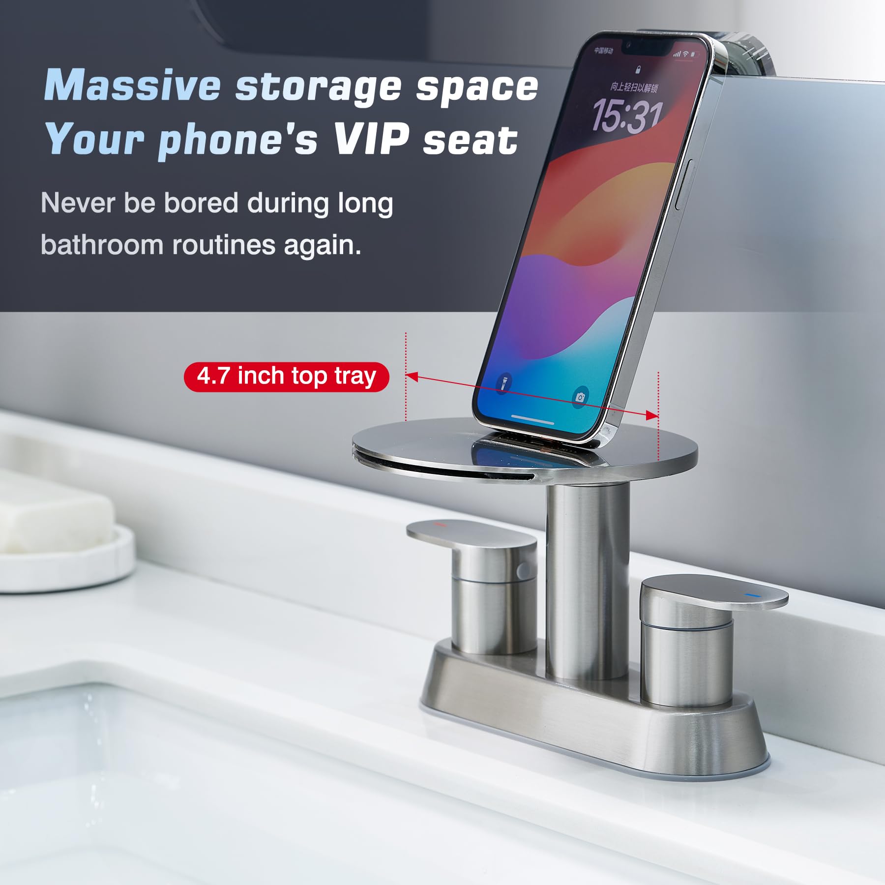 Brushed Nickel Waterfall Bathroom Faucet - Widespread Bathroom Faucets For Sink 3 Hole, 2 - View #10