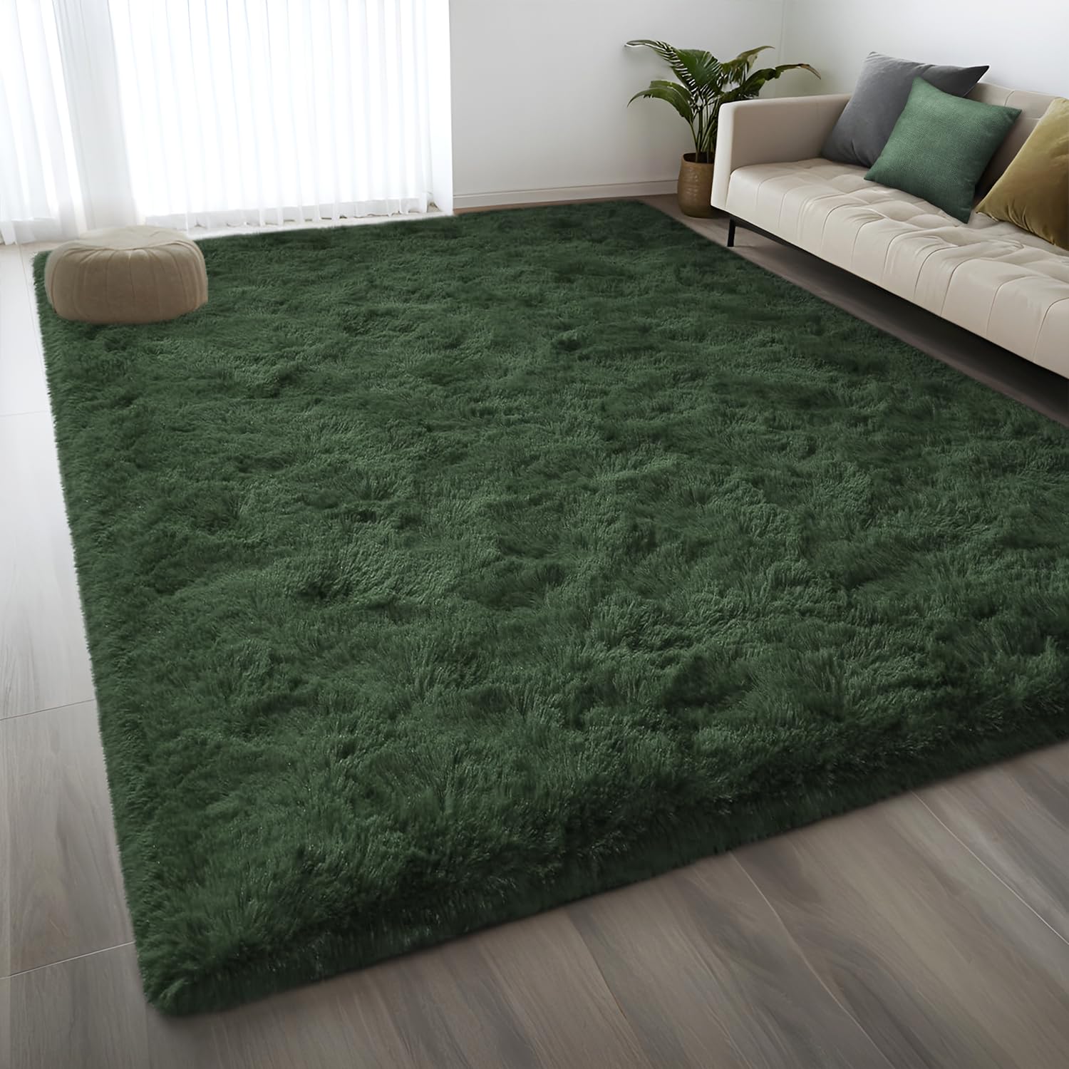 Soft Dark Green Rugs for Bedroom, 5x7 Fluffy Carpets, Indoor Modern Plush Area Rugs for Living Room Kids Girls Room, Non-Slip Shag Rug for Nursery Home DecorOEKO-TEX STANDARD 100
