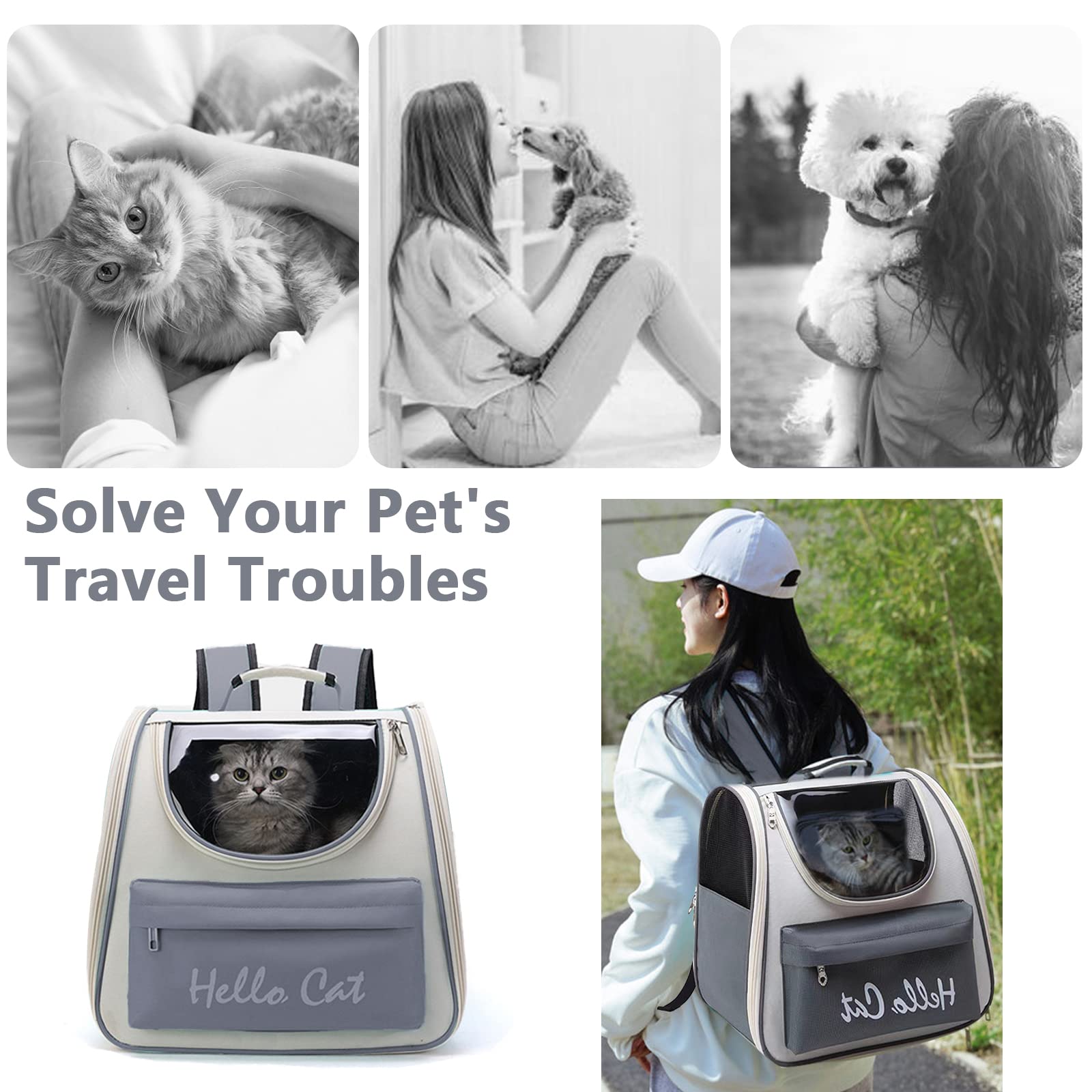 Zaino Gatto, Zaino per cani Gatti Trasportino, Zaino portatile traspirante con Tasche Frontali,Trasparente E Traspirante Resistente al Calore Carrier per I Viaggi di Campeggio D'escursione
