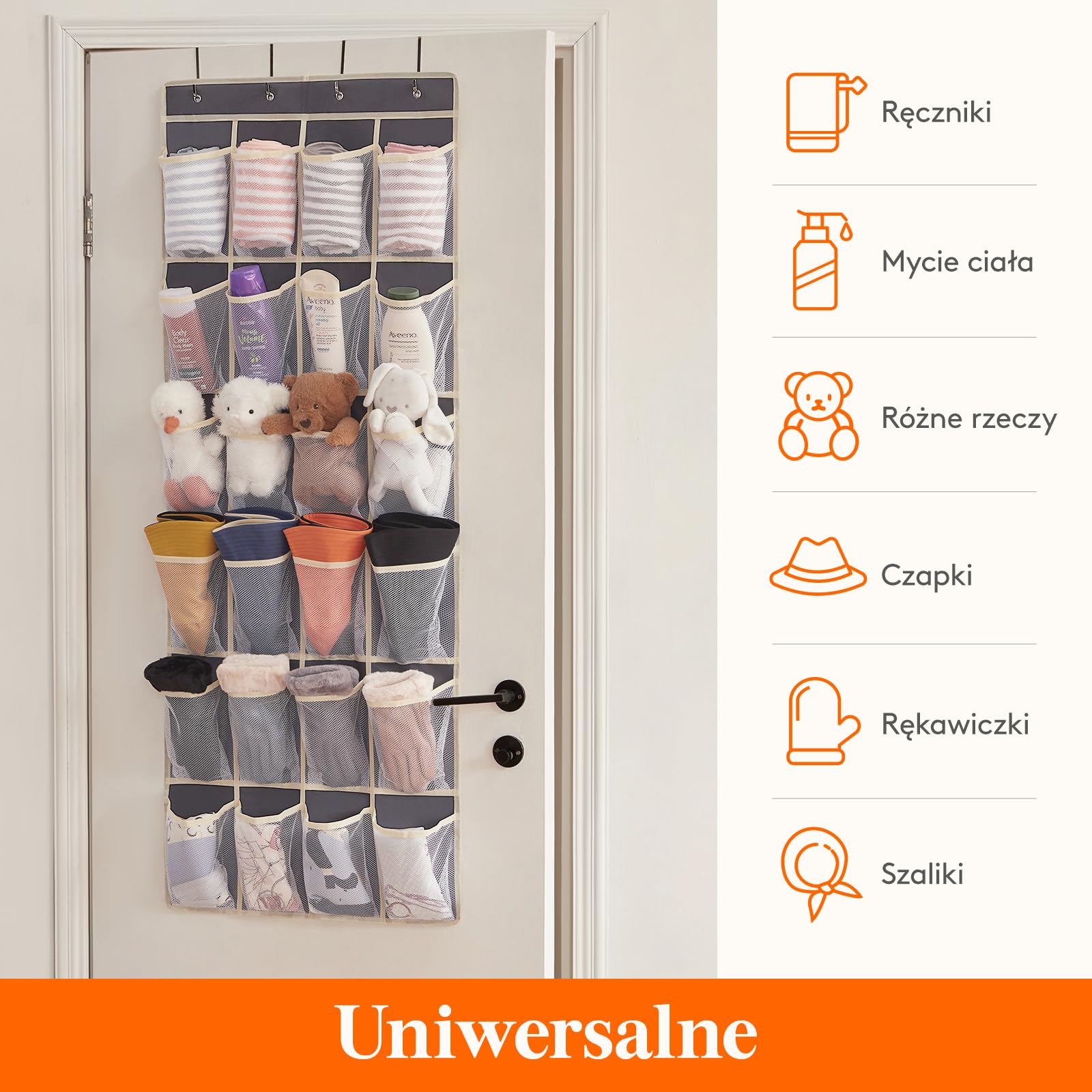 Lifewit Organizer nad drzwiami na buty, regał wiszący, materiałowy, organizer wiszący z 24 kieszeniami, regał na buty, wiszący organizer na ubrania do sypialni, łazienki, szafy, duży, szary