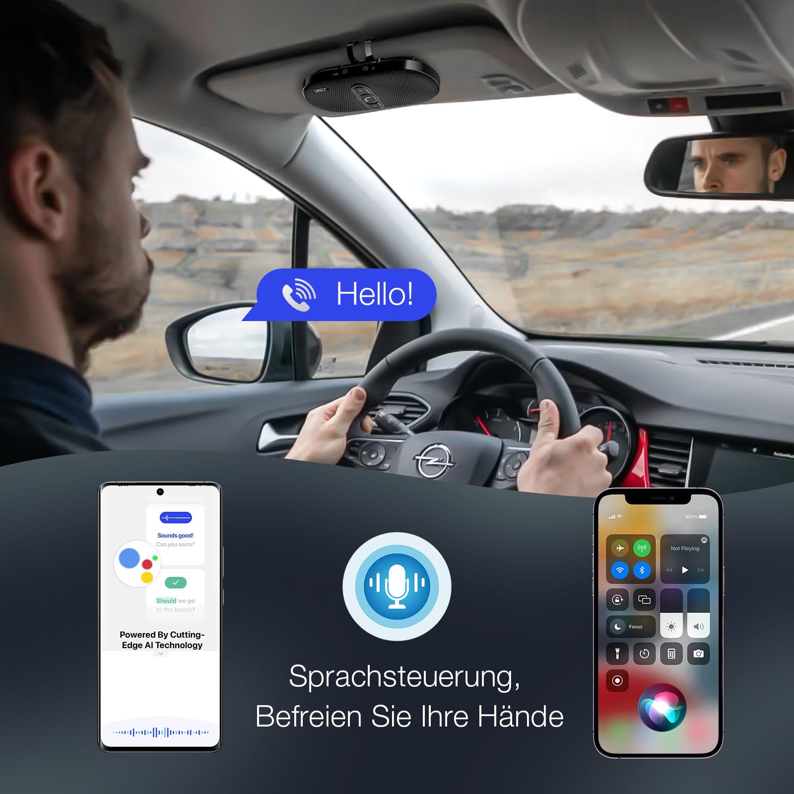 Freisprecheinrichtung für Auto Bluetooth 5.1 Wireless Freisprechanlage | mit Clip Verbindet Siri & Google Assistant Unterstützung Auto EIN Aus Lauter 6W Lautsprecher für GPS Musik Telefon, Schwarz