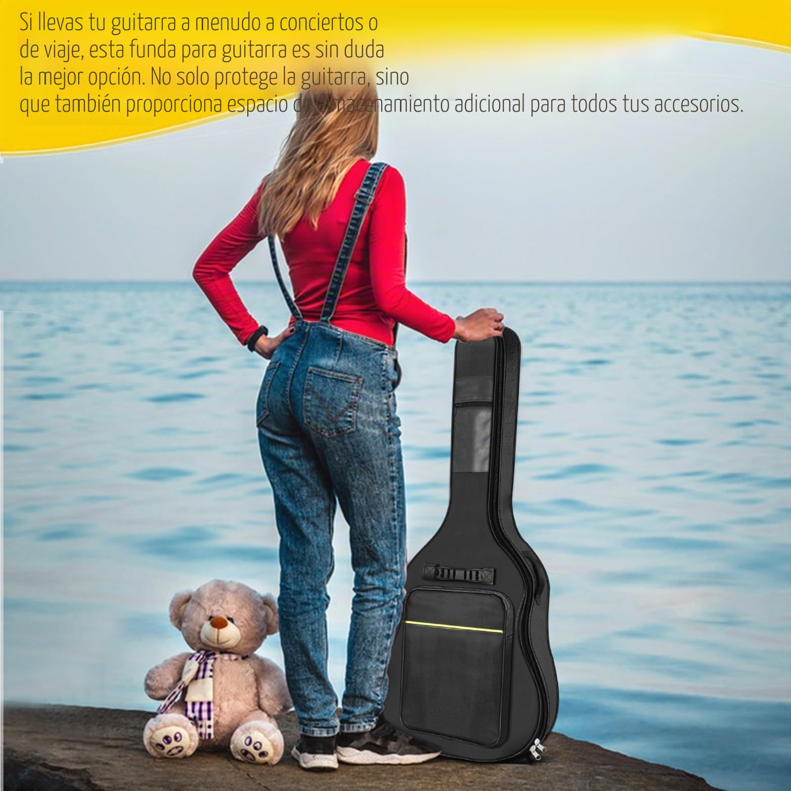 Bolsa para guitarra grande resistente al agua y desgarro, 106x41x8 cm, Negro, para guitarras de 39-41 pulgadas