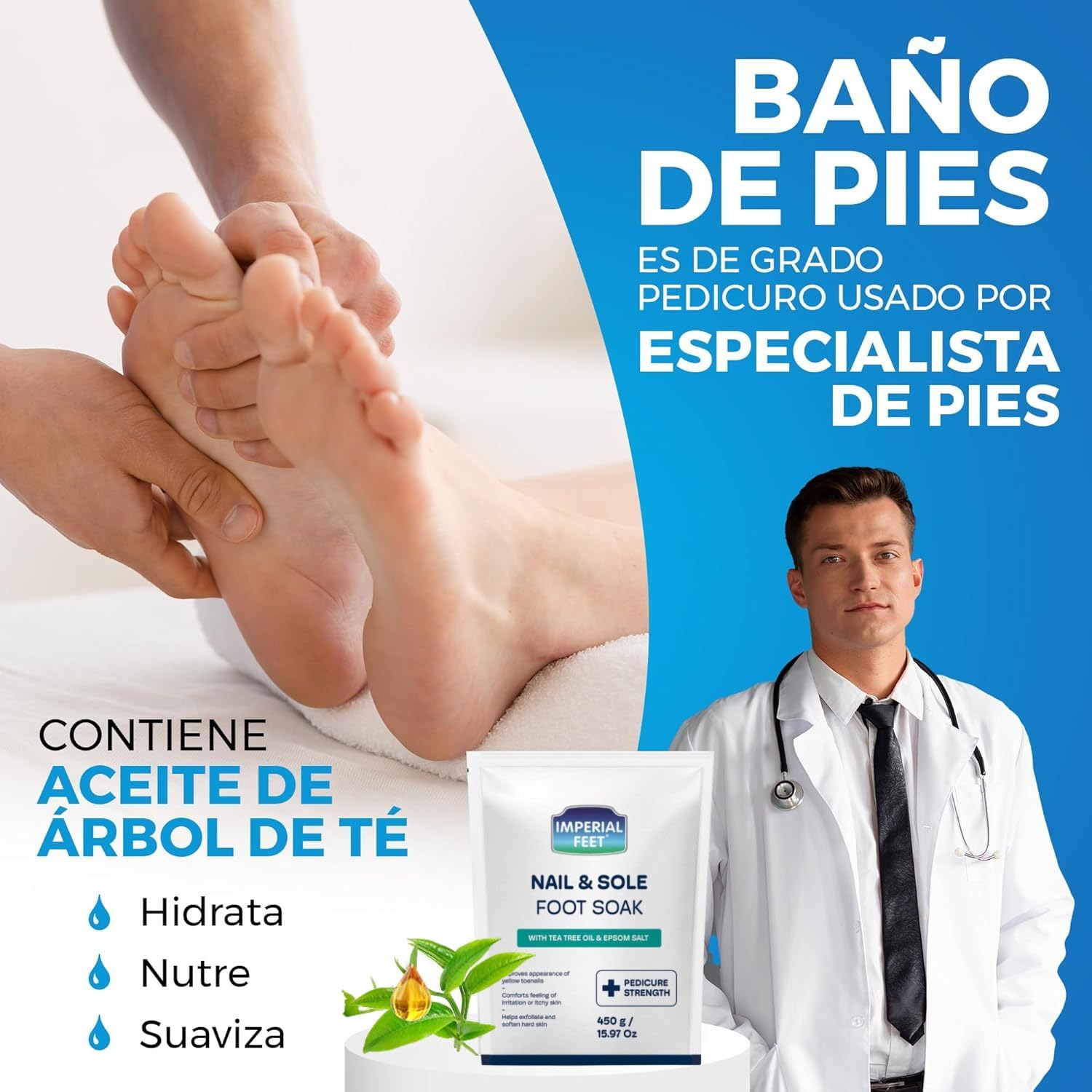 Remojo para Pies de Calidad de Pedicura con Aceite de Árbol de Té y Sal de Epsom | Ayuda a Tratar Hongos en las Uñas y Pie de Atleta - Hidratante y Desodorante para Pies | Remojo Exfoliante para Pie