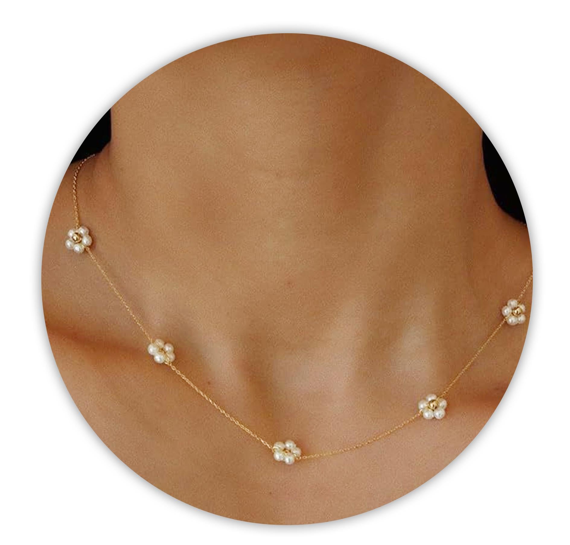 SmileBellePearl Necklaces for Women, Daisy Pearl Choker as Y Shaped Pearls Jewelry Gold Heart Necklace for Christmas Teen Gifts Trendy Stuff Birthday Gifts White Baroque Necklace as Wedding Jewelry