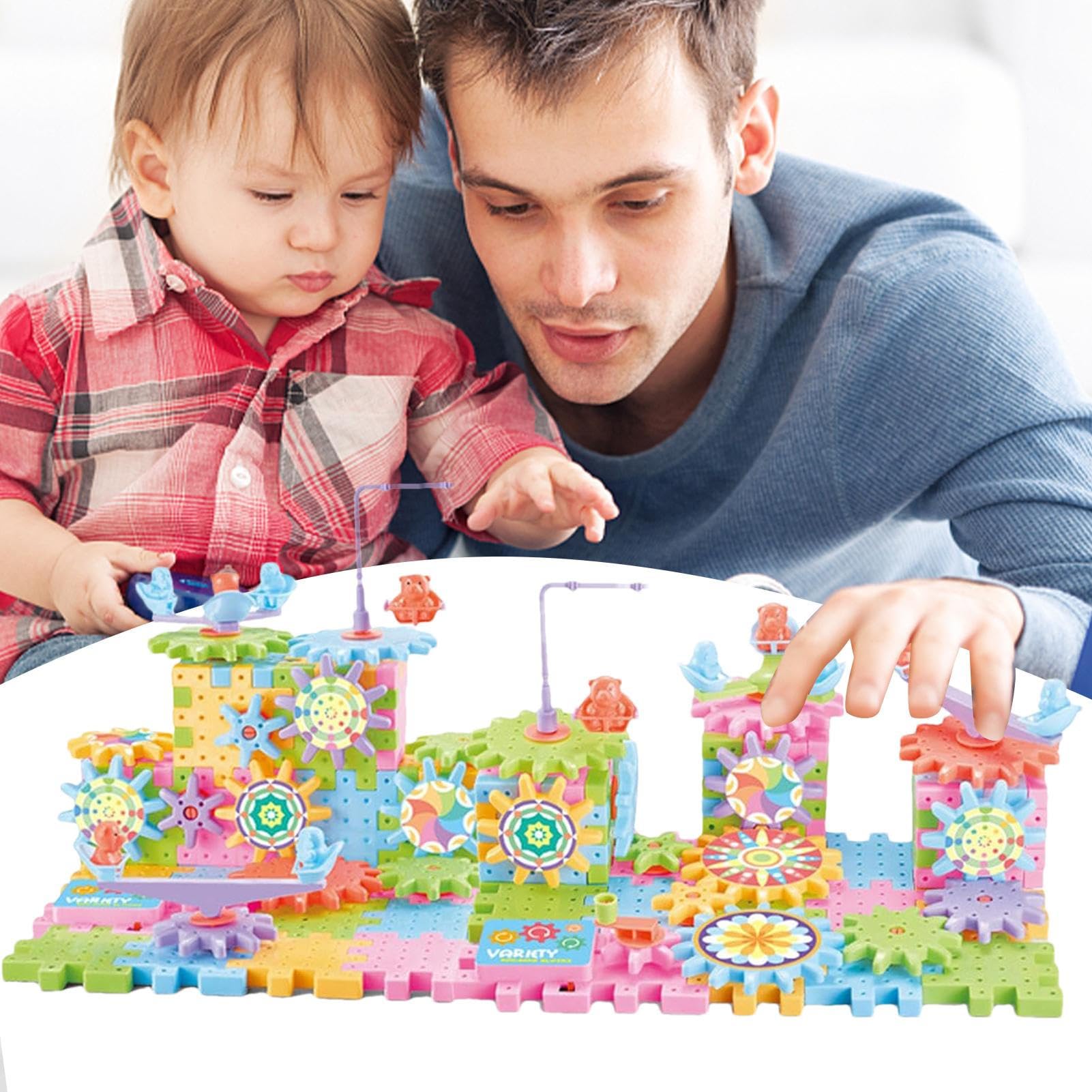 Amazon | 電動ギアビルディングブロックおもちゃ |くるくる歯車の知育玩具 |再利用可能な パズル連動学習ギアブロックインタラクティブ幼児学習ギアのおもちゃ年齢  3 + | 積み木 | おもちゃ