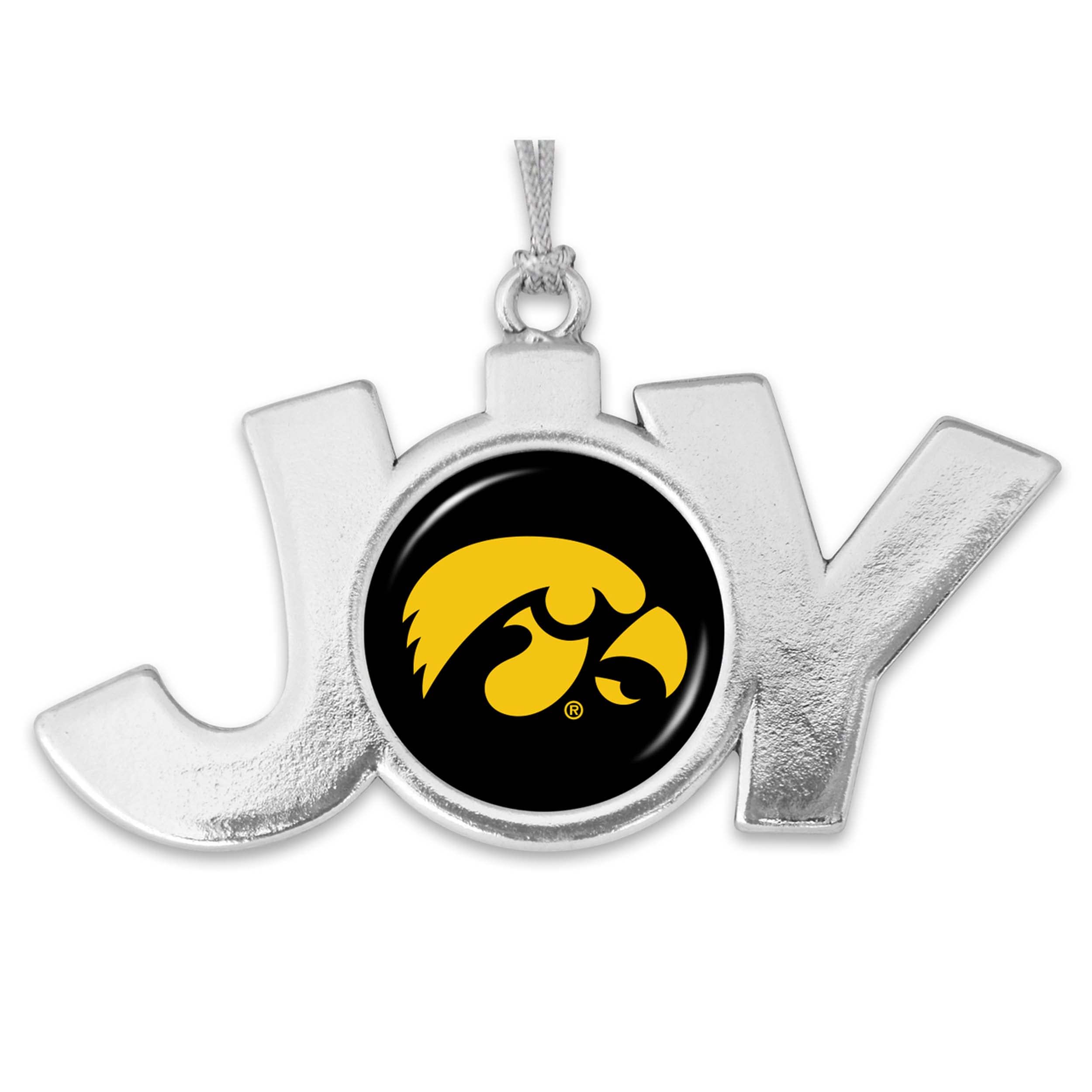 From the Heart Enterprises Iowa Hawkeyes Joy with Team Logo Silver Metal Christmas Ornament Gift Tree Decoration