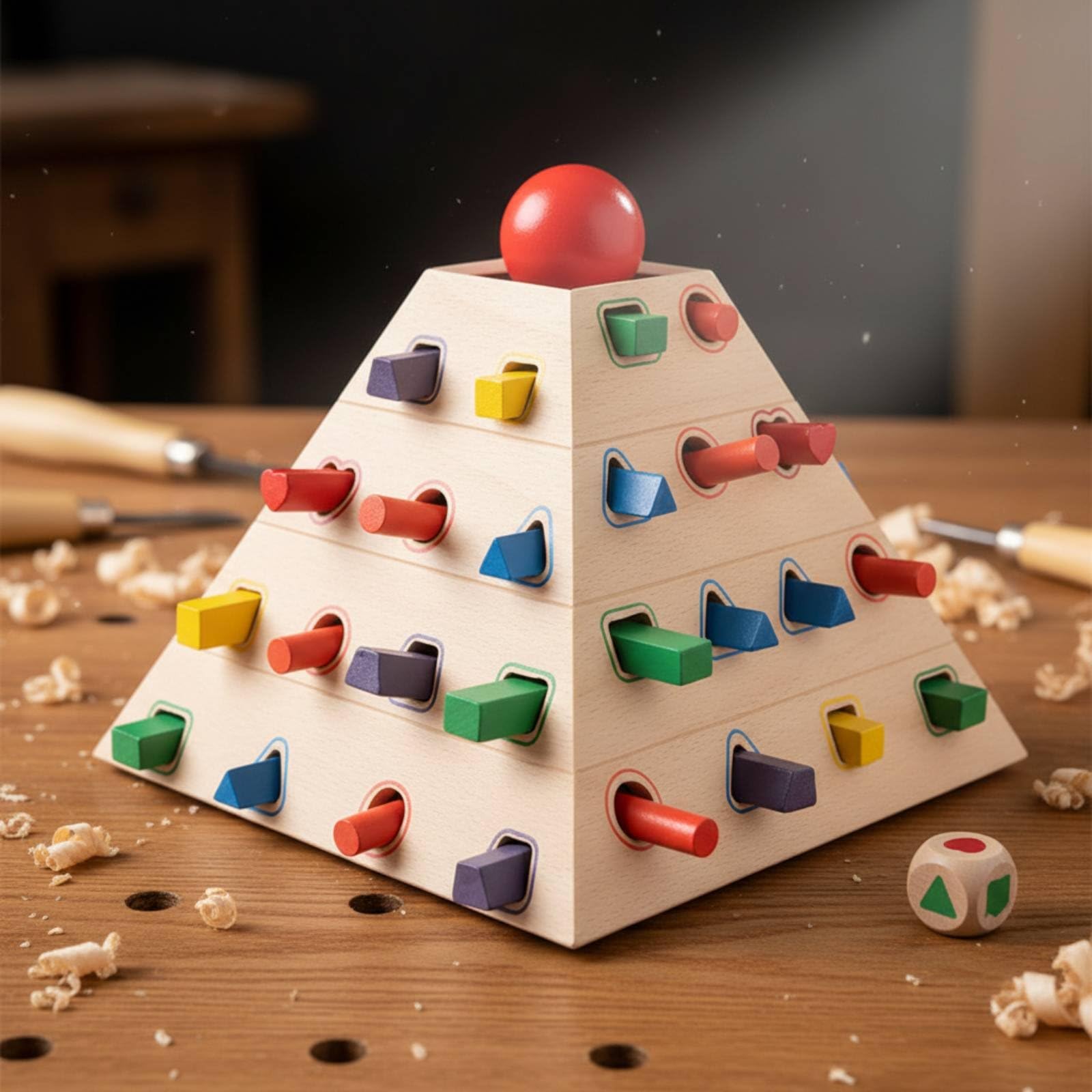 Kinder Pyramiden Pädagogisches Spielzeug Lernspiel Gesellschaftsspiel mit Würfelrunde Und Stäbchen Herausziehen Ohne Kugelfall Fördert Ausdauer