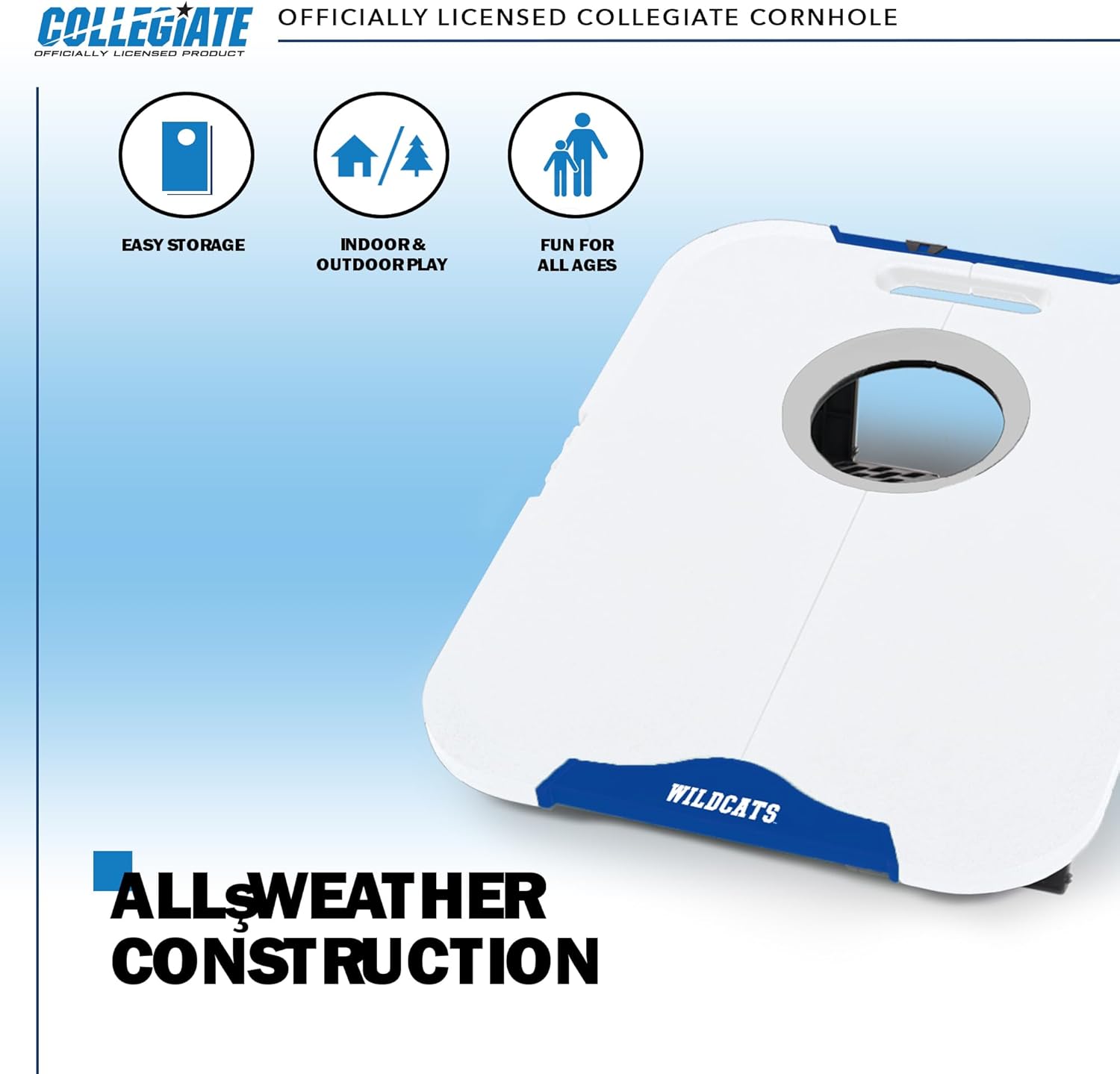 Wild Sports NCAA Kentucky Wildcats Pro Football All-Weather Cornhole Set - Travel Bean Bag Toss Set Includes 8 Bean Bags