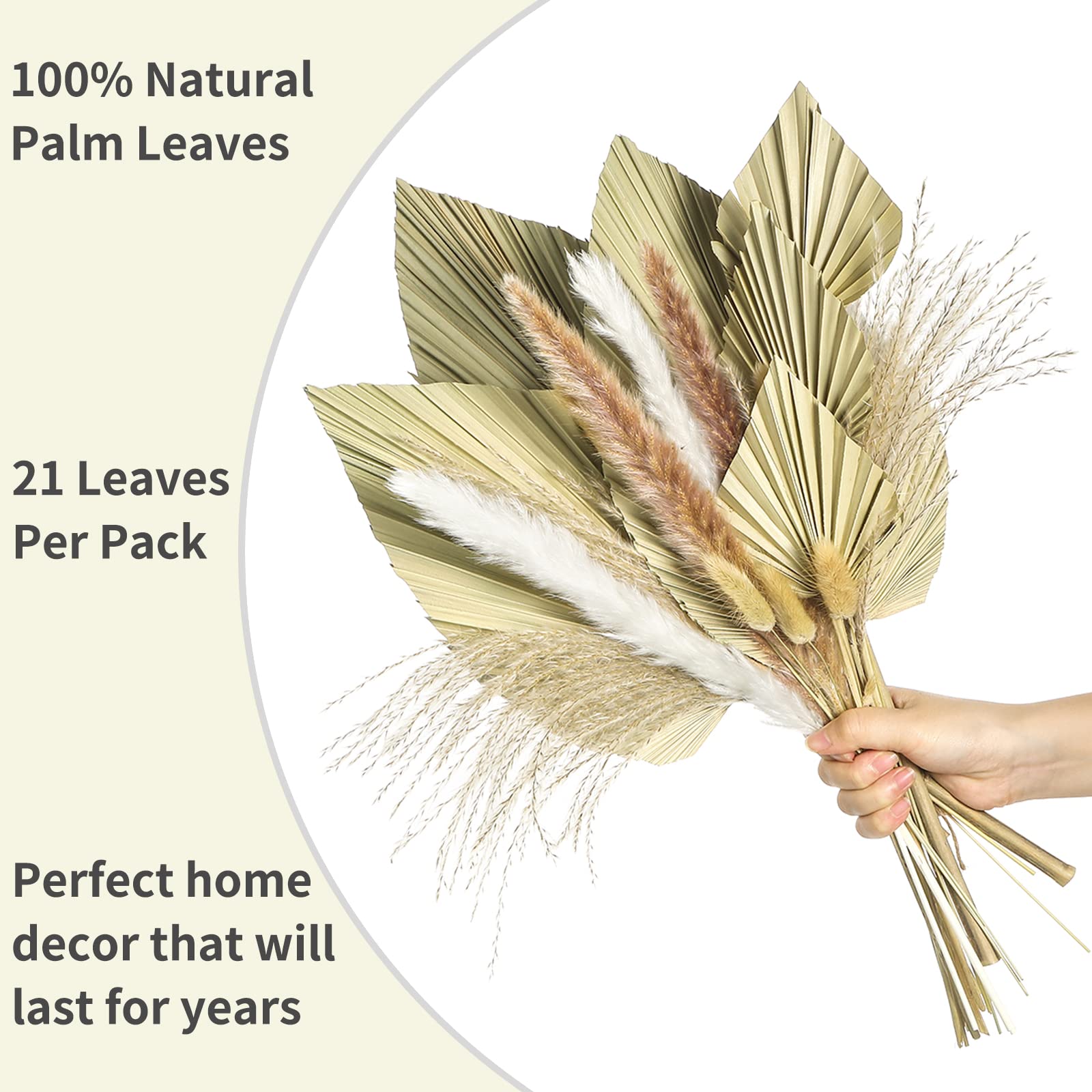 Dried Palm Leaves, Dried Pampas Grass Decor Reed Grass Bouquet for Wedding Boho Flowers Home Table Decor, Rustic Farmhouse Party(Stylish Color,21 Pieces)