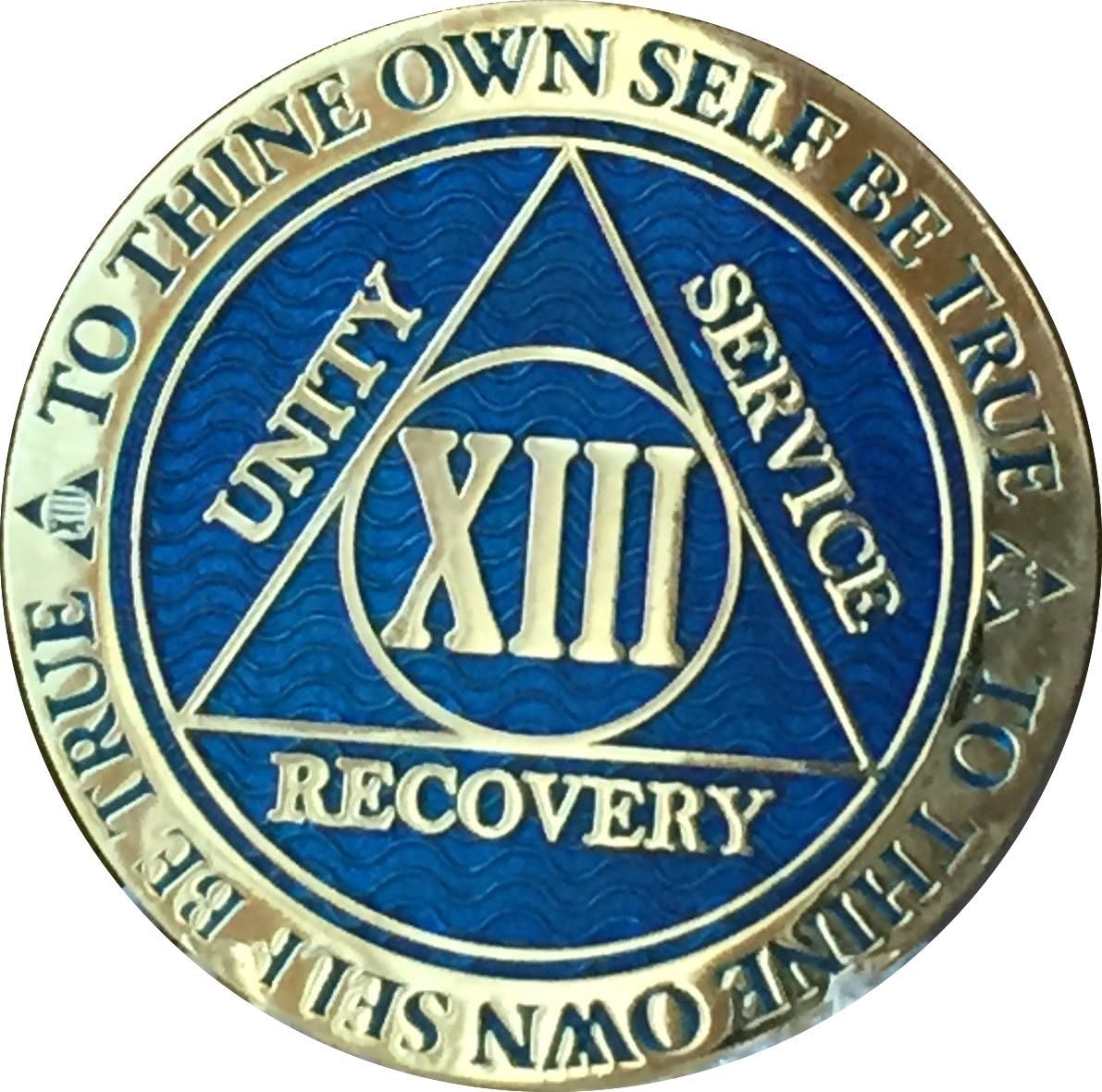 RecoveryChip 13 Year Reflex Blue Gold Plated AA Medallion Alcoholics Anonymous Chip