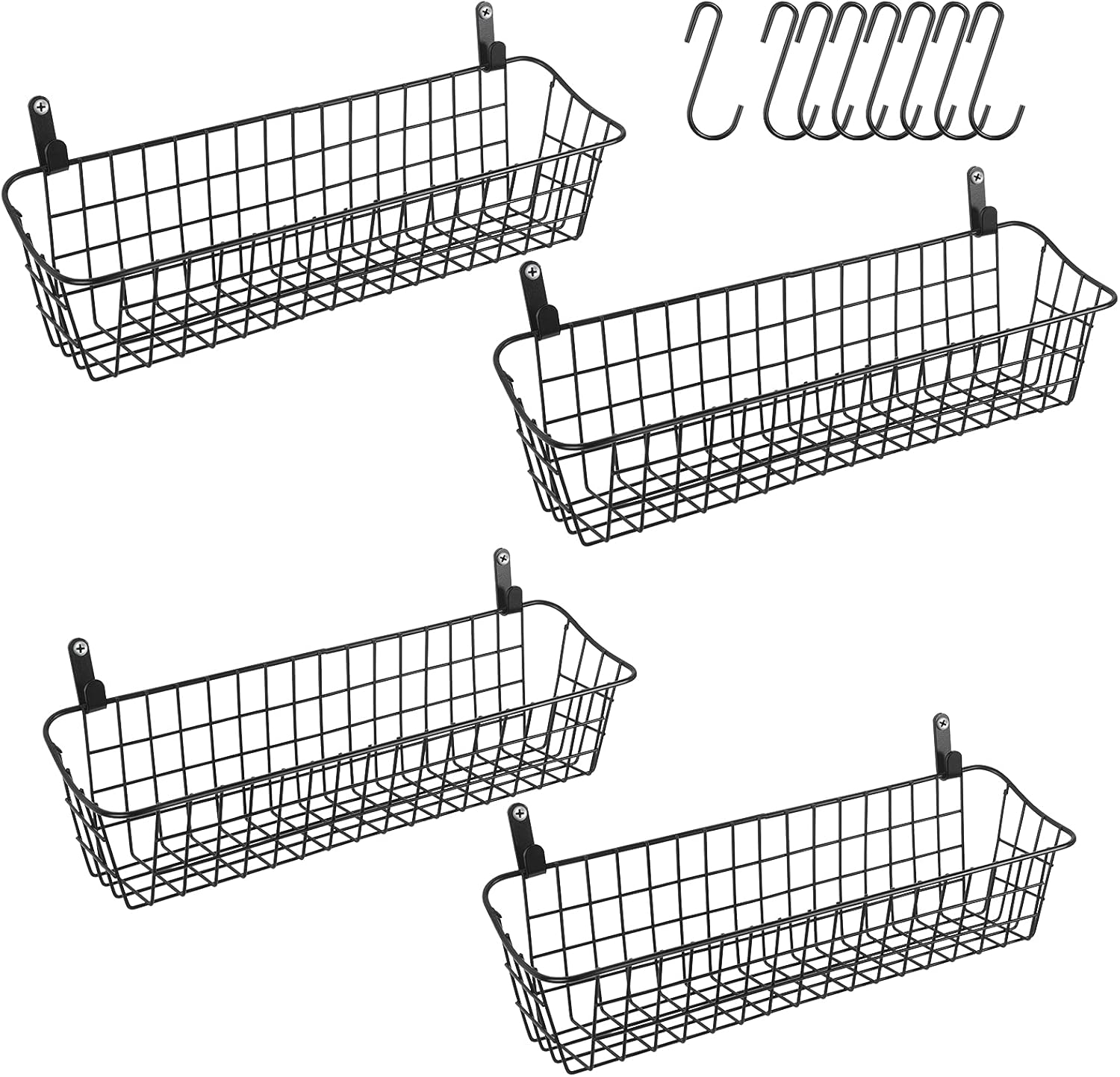 4 Pieces Metal Storage Basket Basket Wall Organizer Black