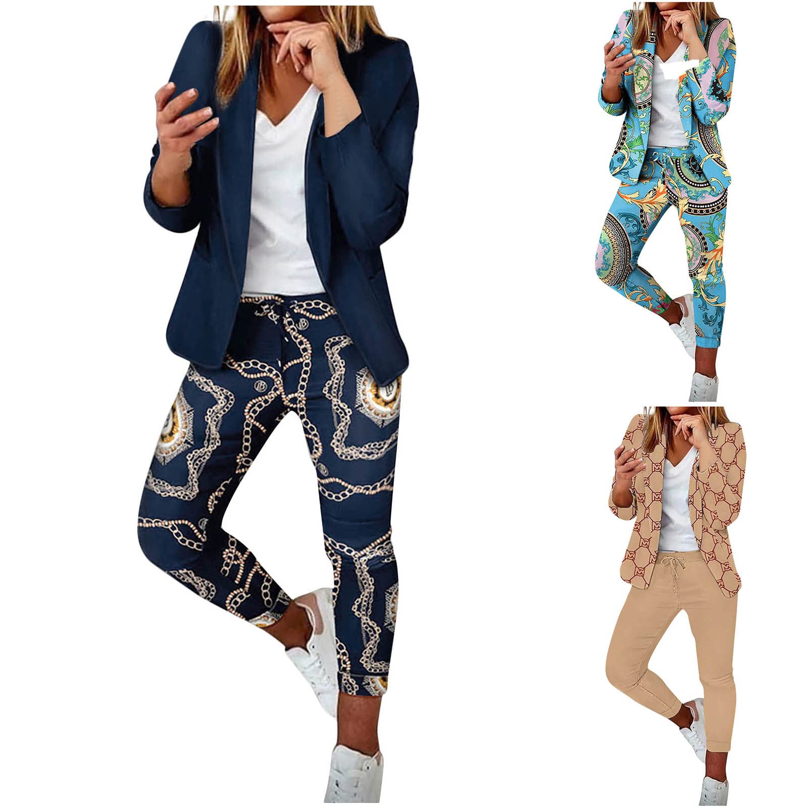 Hosenanzug Damen Gutschein Elegant Business Anzug Set Freizeitanzug Hohe Taille Hose 2-teilig Anzug Buntes Einfarbig Zweiteiler Slimfit Festlich Sportanzug Sommer Zweiteiler Streetwear