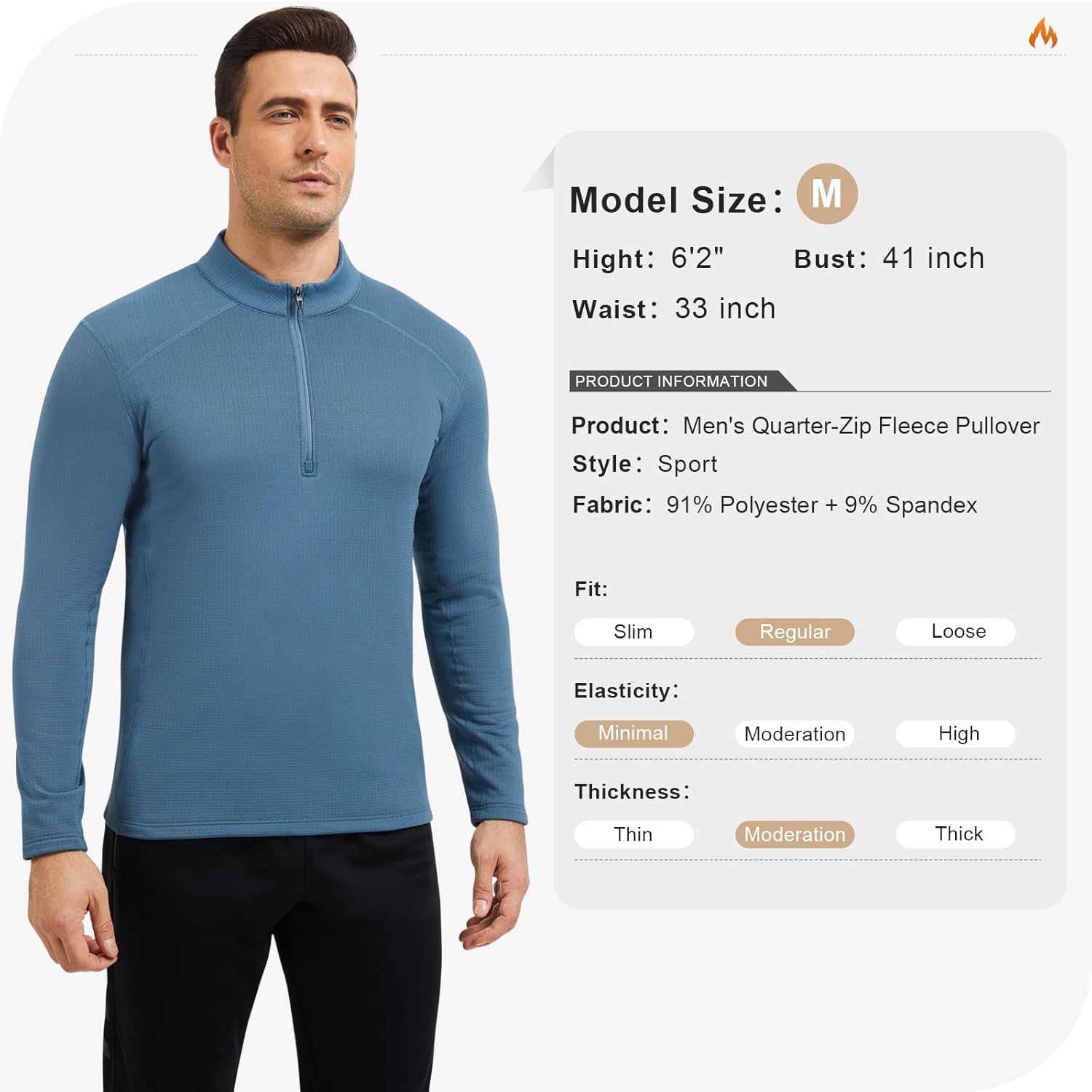 Men's Quarter Zip Pullover Winter Sweatshirt Fleece Lined Long Sleeve Shirts Athletic Casual Outdoor Tops Quick Dry - Image 5