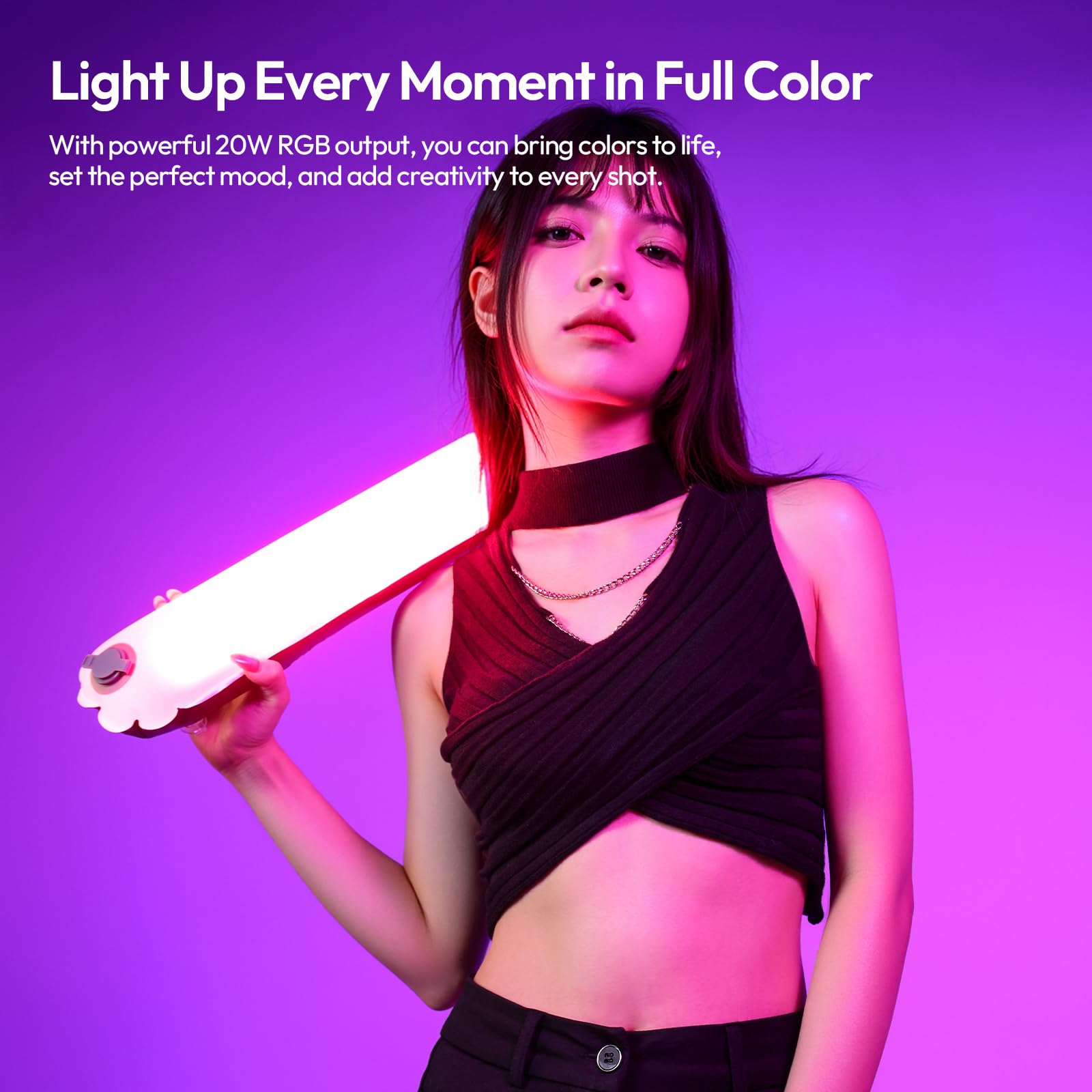 ULANZI UA20C Lampe Tube à air, Lumiere Photo Portable RGB 20W, Lampe vidéo magnétique à intensité Variable 1800-10000K avec IRC 95+, 12 Modes scène, LED Photo Gonflable Rechargeable 2500mAh