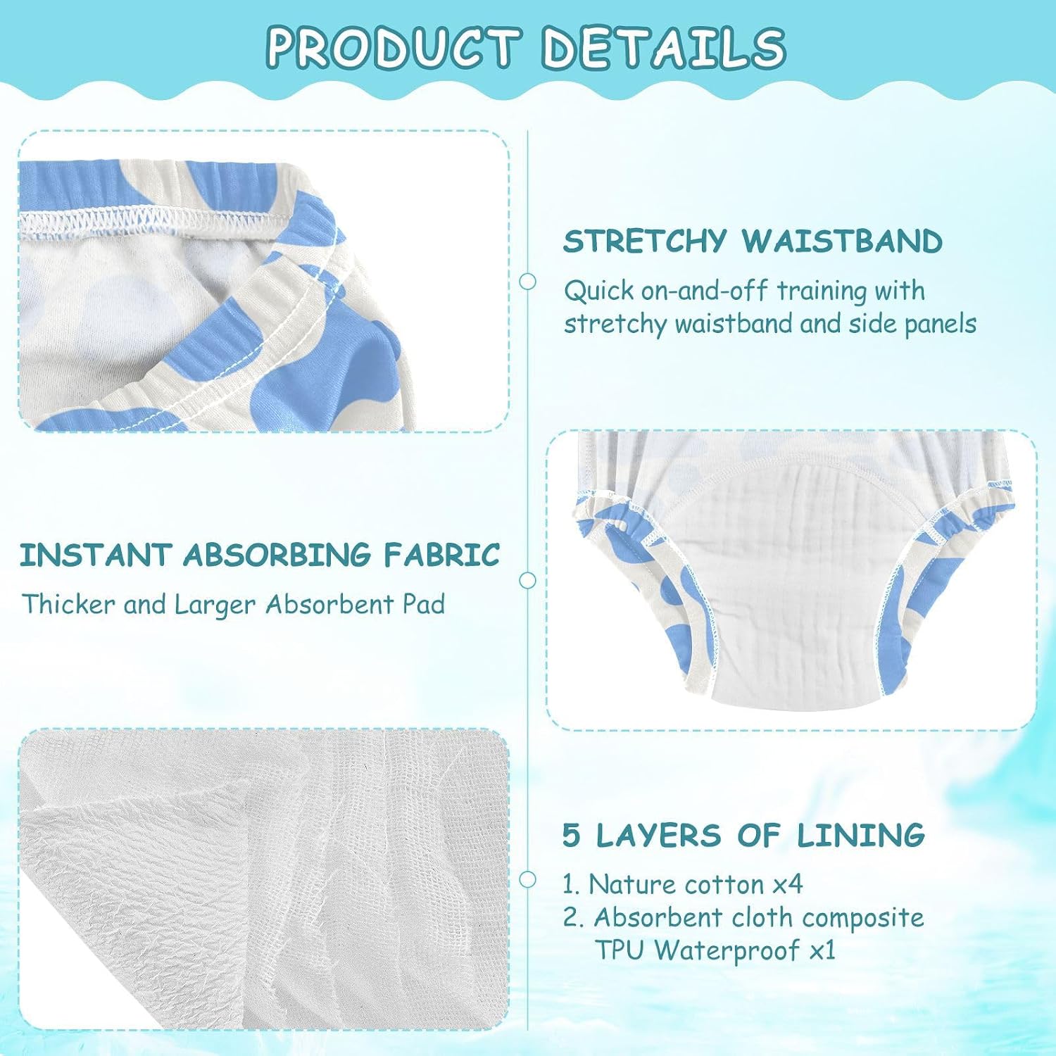 Baby Potty Training Must Haves Pants Reusable Overnight Potty Training Underwear Pants Potty Training Underwear for Toddler 3T Cow Prints Blue Pastel