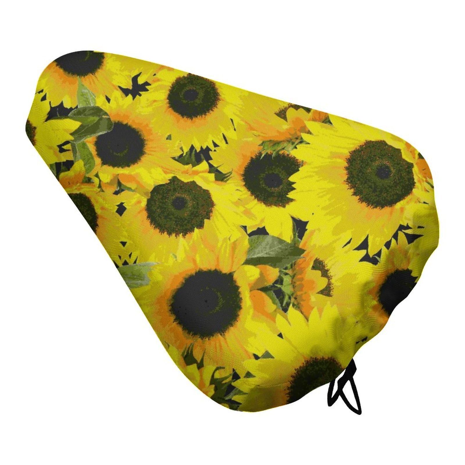 Coprisella Bici Impermeabile,Sella Bici Stampa 3D di Girasoli,Sella Mtb Regolabile,Bicicletta Coprisedile Fibbia a Molla,Coprisella Bicicletta Adatto alla Maggior Parte (Girasole 2,2 pezzi)