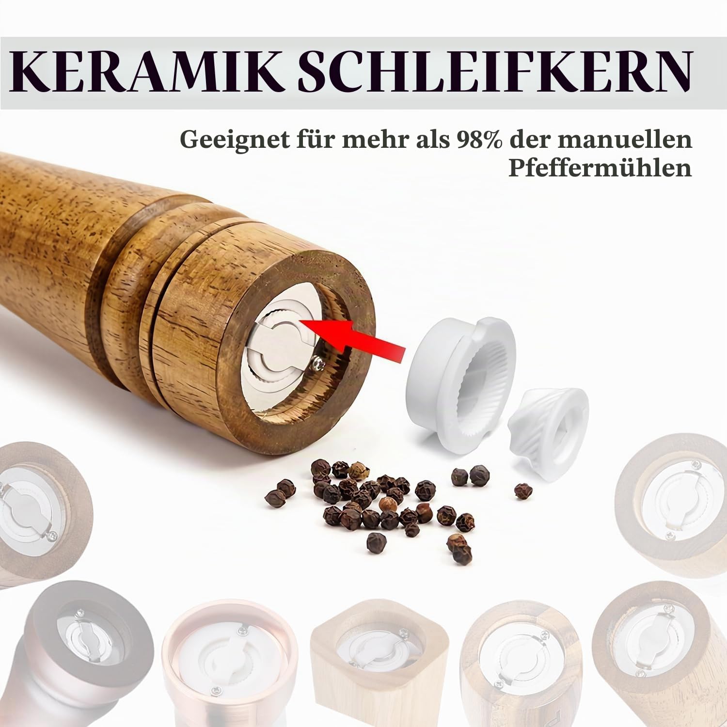 Pfeffermühlen-Ersatzteile, Salz- und Pfeffermühle, Keramikmahlwerk, Kern-Pfeffermühle, Zubehör für selbstgemachte Salz-, Pfeffer- oder Gewürzmühlen, 6 Stück