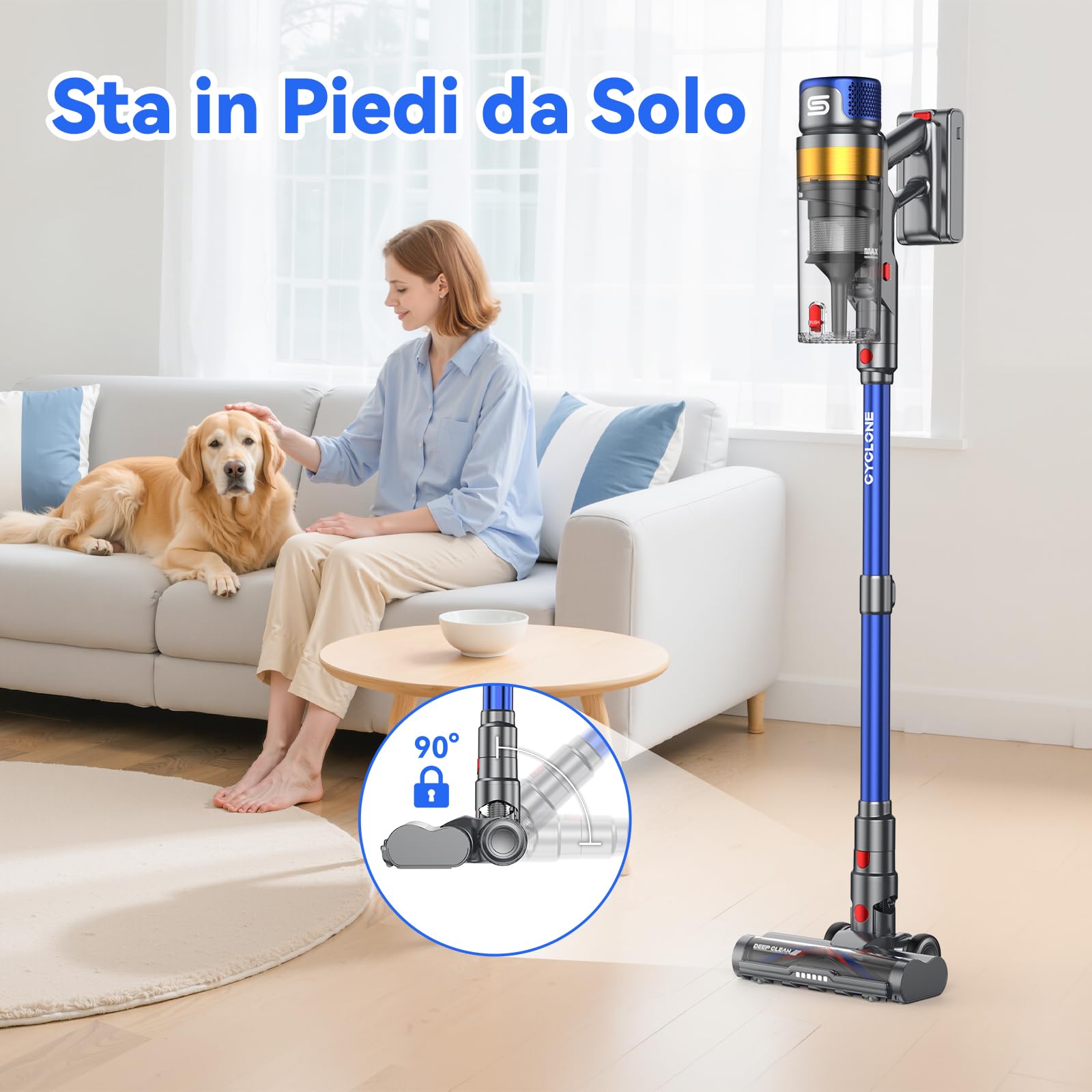 Aspirapolvere senza Fili 48Kpa 580W 70 Minuti, Scopa Elettrica senza Filo Potente con Smart Display, Anti Groviglio, 1.6L Capacità Vacuum Cleaner per Peli Animali Pavimenti Tappeti, X8