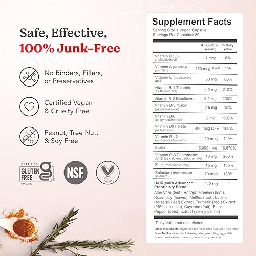 Miniatura 8 de HAIRtamin Advanced Formula Hair Vitamins, Growth Supplement for Women & Men, Supports Stronger, Longer, Visibly Thicker Hair, With 5000 mcg Biotin