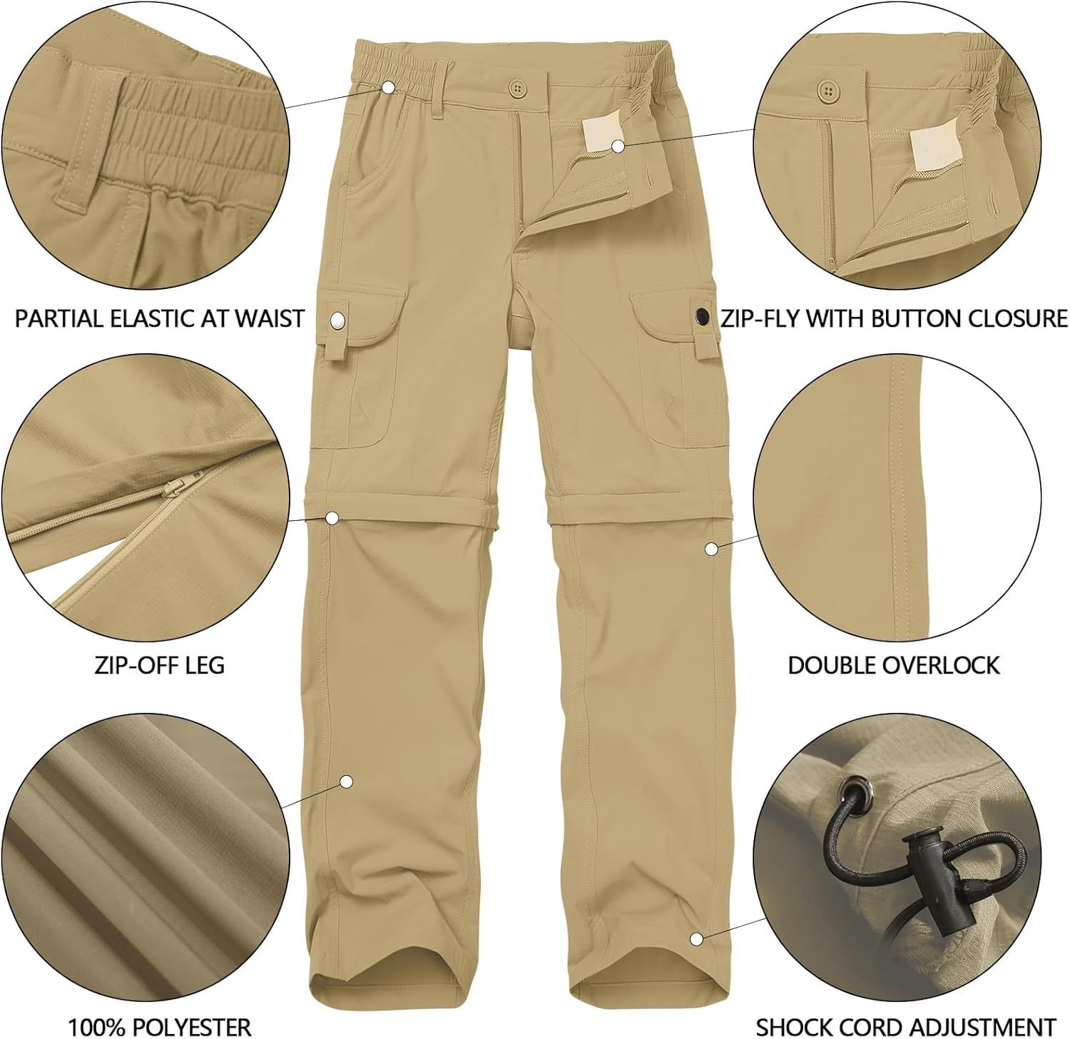 Kids' Cargo Pants, Boys Convertible Hiking Pants, Boy Zip Off Outdoor Casual Pants Quick Dry Climbing Trousers for Youth - Image 6
