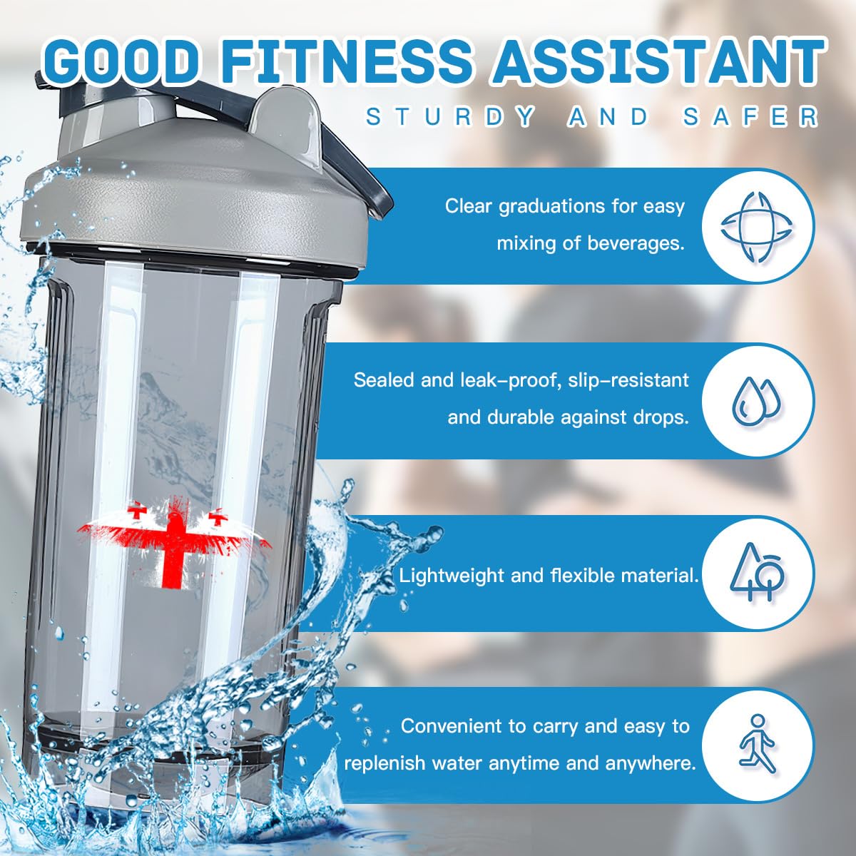 Georgia Georgians Flag 18 Ounce Shaker Bottle Drink Mixer Leak-proof Pre Workout Protein Shakes Meal Replacement Shakes Bottles 500ML/18 Oz Gray