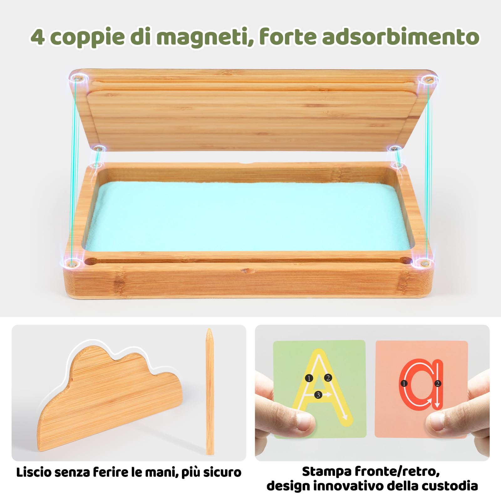 Montessori Tavolo di Sabbia per l'inizio dell'allenamento di scrittura e disegno Giocattolo in legno Montessori Tavolo di Sabbia educativo Giocattolo per lo sviluppo motorio precoce nei bambini (Blu)