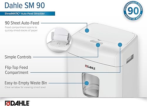 Vista 5 de Dahle ShredMATIC SM 90 Trituradora de papel de alimentación automática, corte cruzado, bandeja de alimentación de 90 hojas, ingeniería alemana
