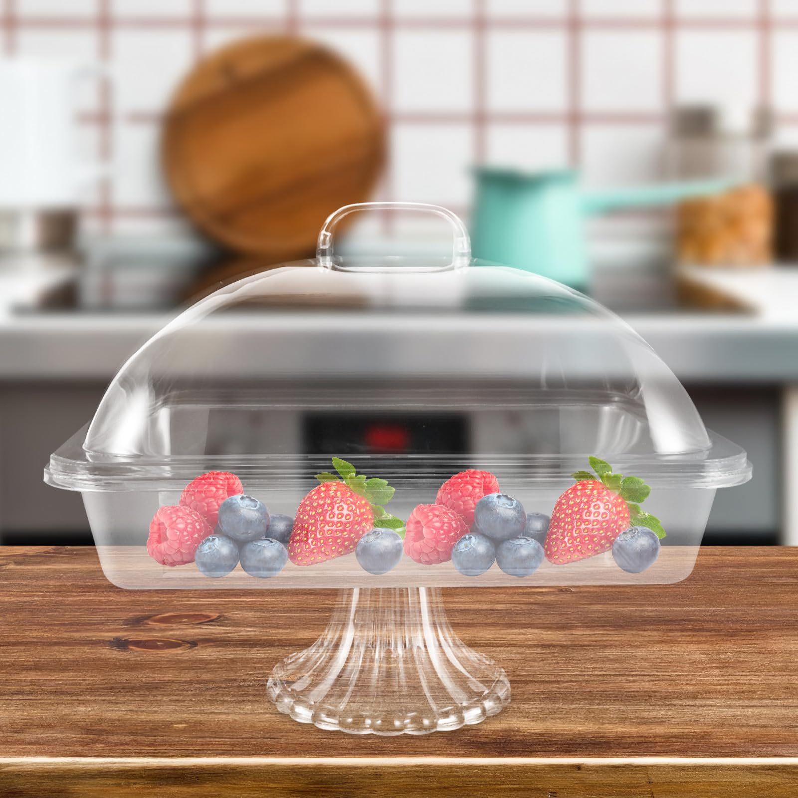 Veemoon Vassoio per servire Cibo: Piatto per servire Cibo Freddo - Alzata per Torte con Coperchio - Piatto da Buffet refrigerato - da Dessert Rettangolare con Base