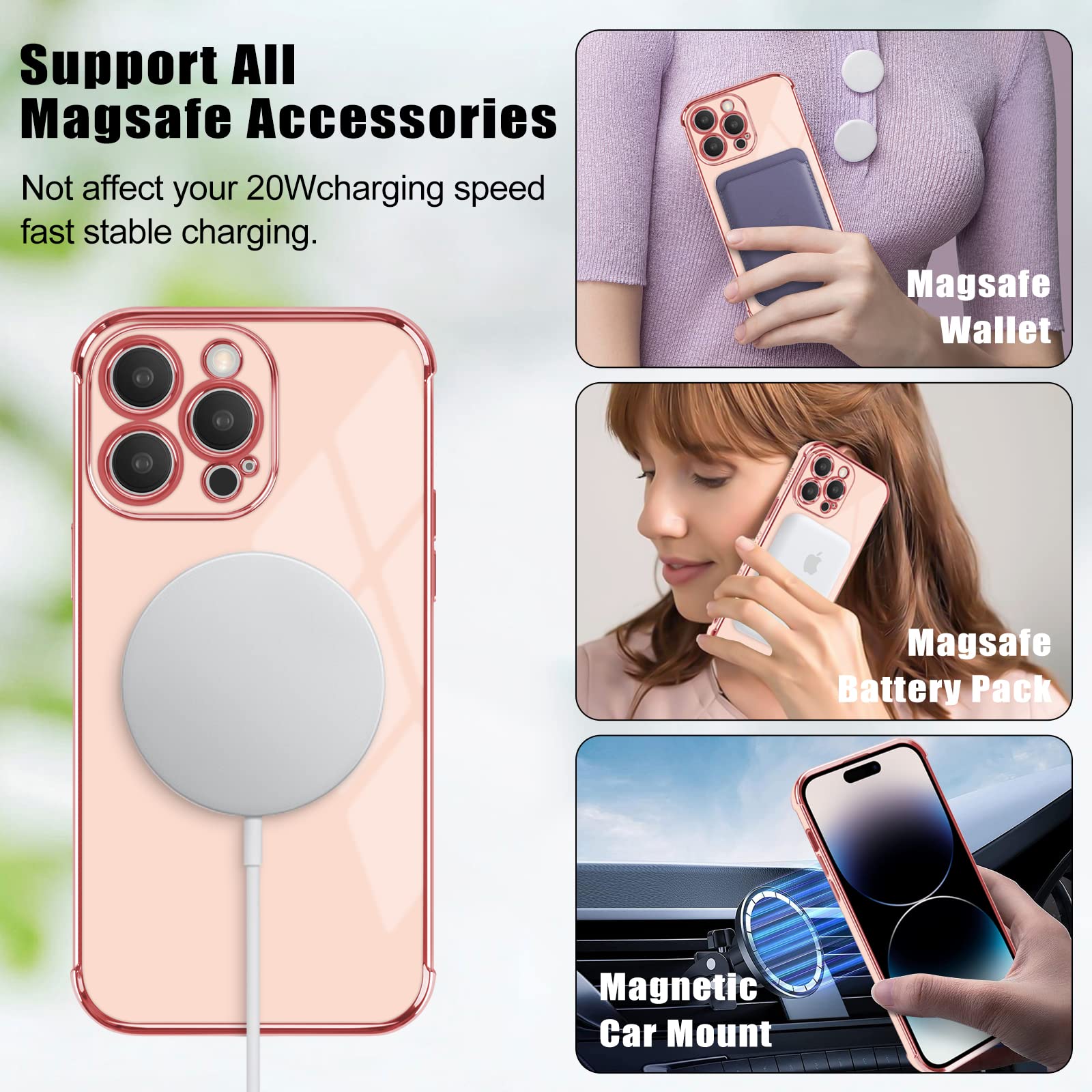 Custodia Newseego IPhone 14 Pro Max Con Cordino E Cuori: Morbida, Rosa E Compatibile MagSafe