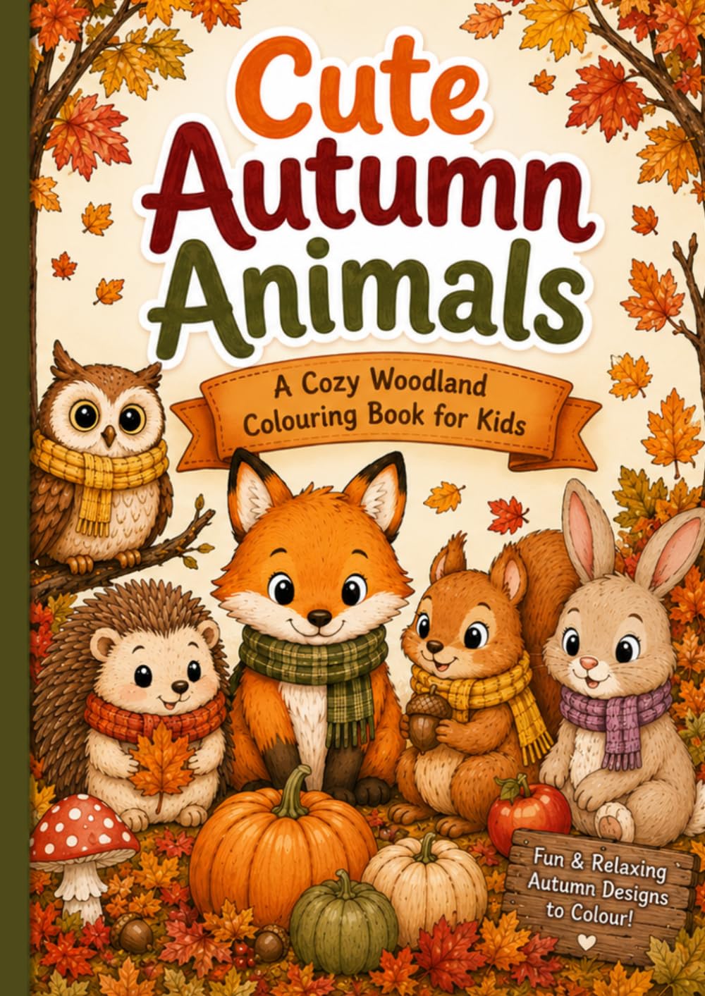 Cute Autumn Animals A Cosy Woodland Colouring Book for Kids: 36 Adorable Autumn Designs Featuring Hedgehogs, Foxes, Owls, Bunnies, Pumpkins and Woodland Friends