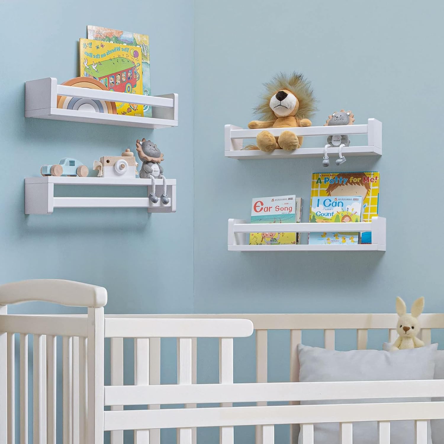 Gieanoo White Book Shelf Kids Room, Nursery Book Shelves Wall Mounted Book Storage Unit - Image 4