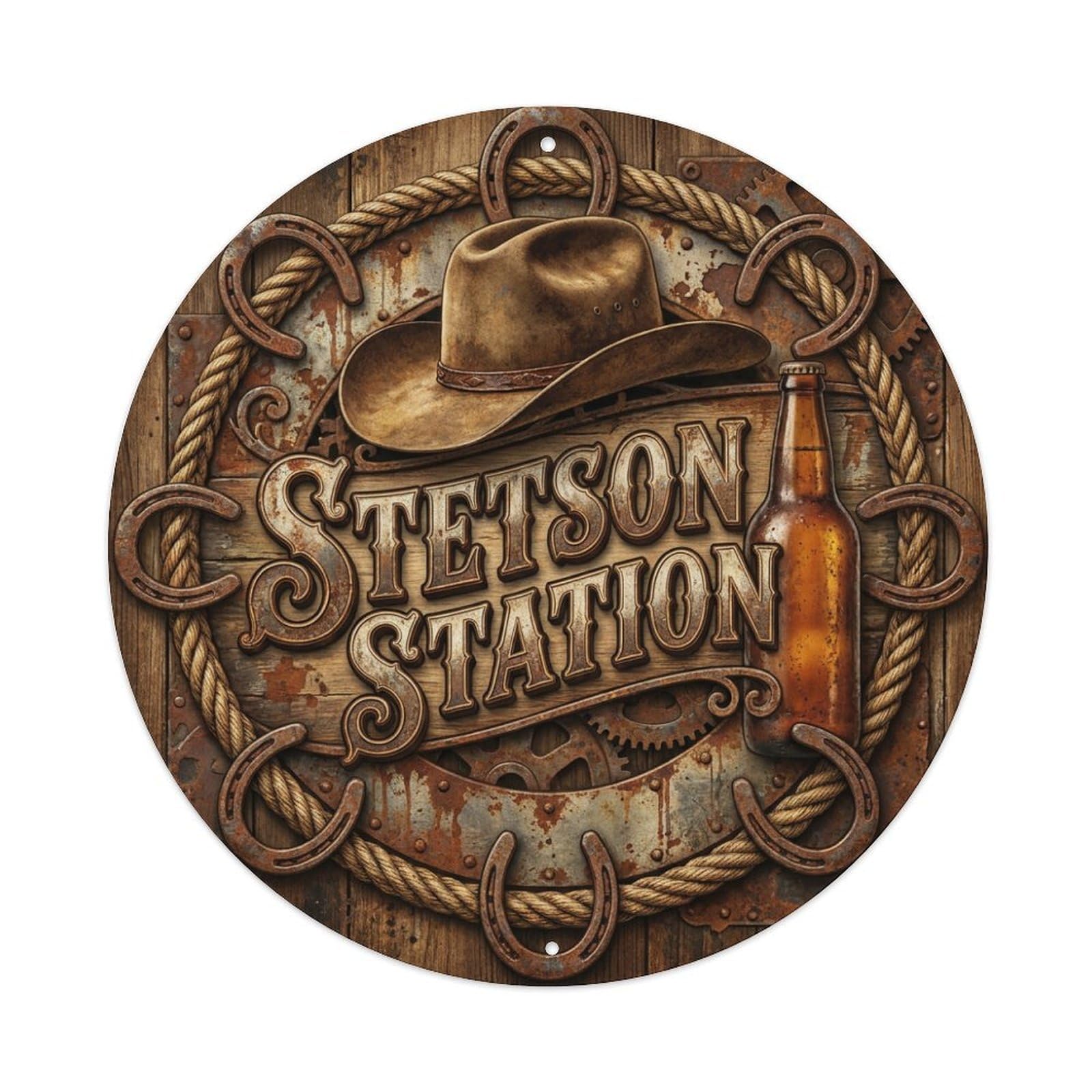 Vintage Beer Western Cowboy Stetson Station Retro Bar for Pub Metal Tin Sign