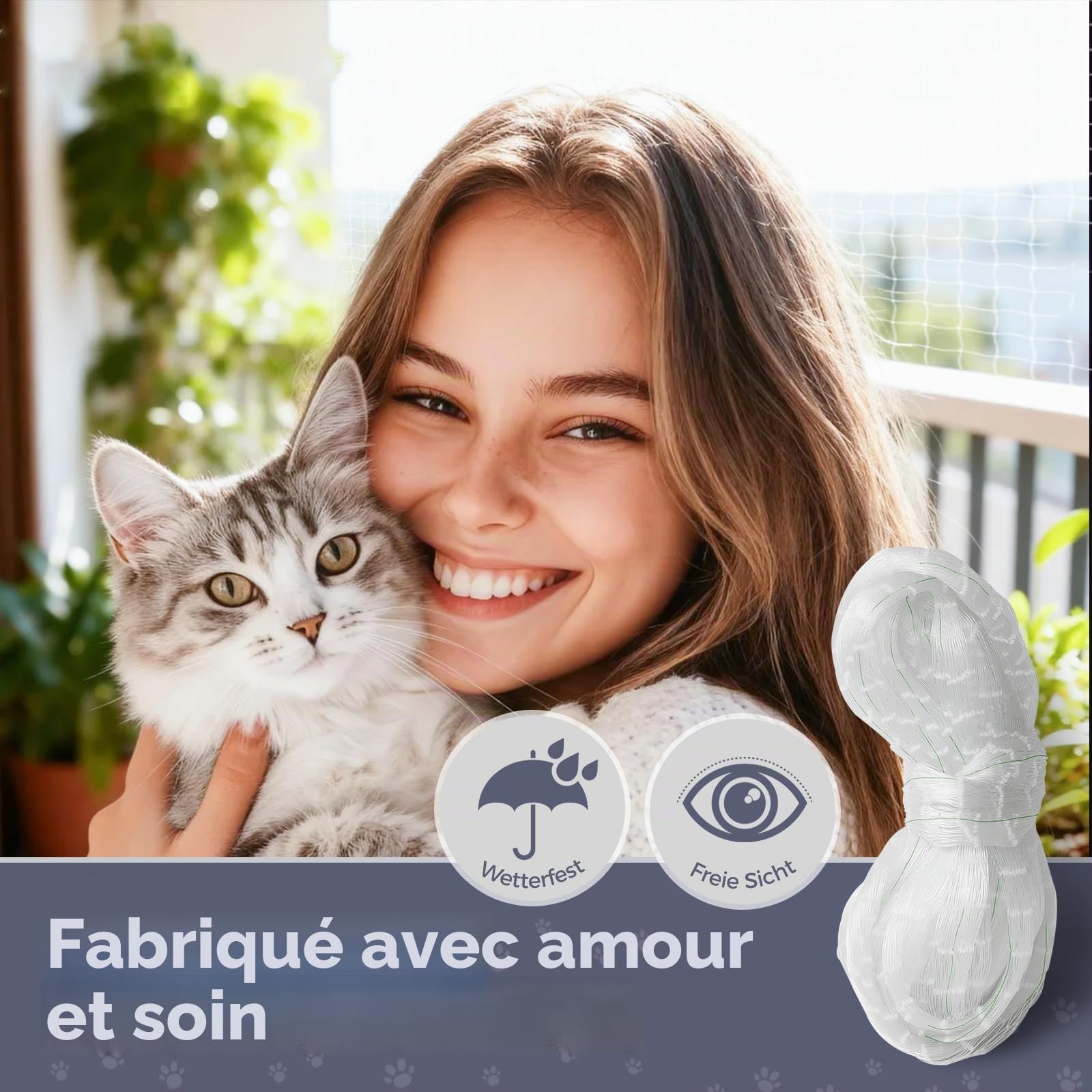 Filet de Protection Chat Balcon Nylon Forte Résilience Anti Oiseaux Jardin 5x5m Transparent