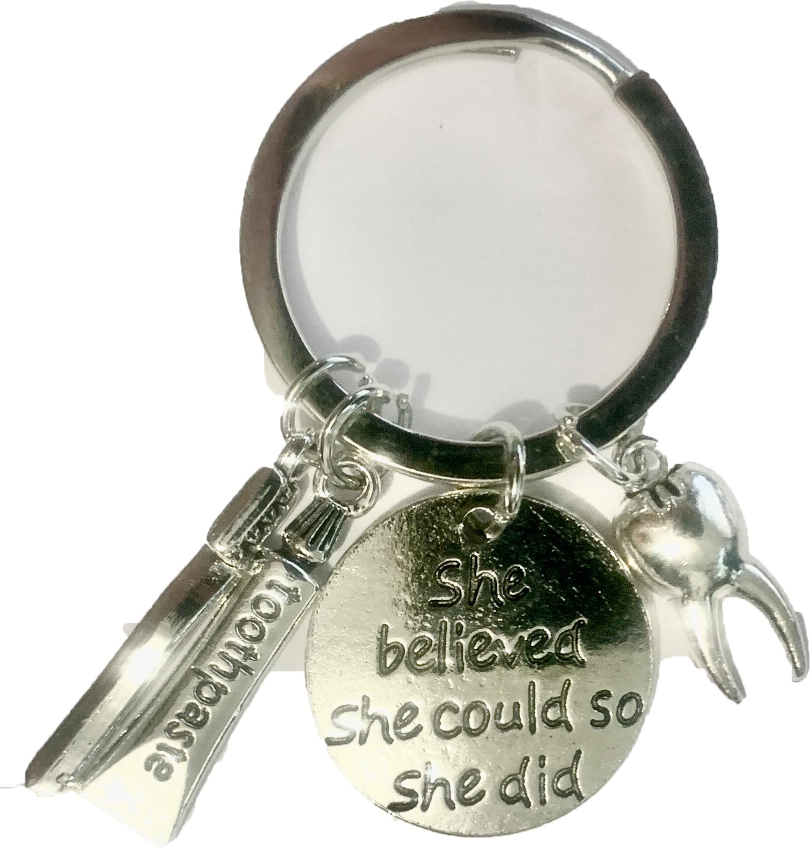 Medinc Women's Silver Colour She Believed She Could So She Did Tooth Toothbrush Toothpaste Keychain Key Chain Keyring Dentist Dental Nurse Student Graduation Gift Jewellery