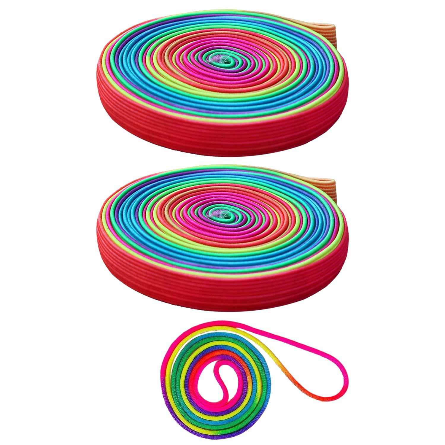 Pack of 2 Sporty Elastic Rubber Rope with 1 Piece Rainbow Tuck Rope, Rainbow Ribbon, Children's Jump Rope (Rainbow Color)
