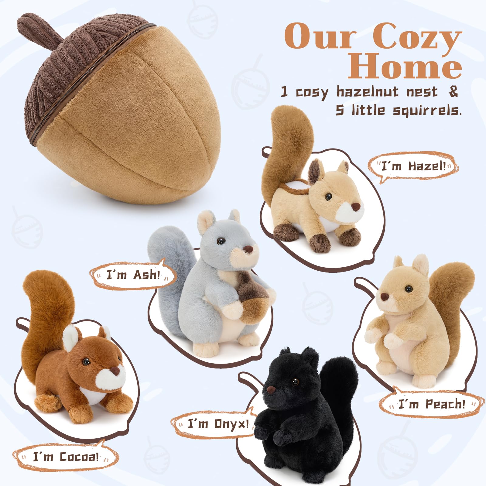 MaoGoLan Peluche Ardilla, Animal de Peluche Suave y achuchable. 35cm Avellanas con Ardilla Bebés, Realistas Suave Juguete de Peluche Gigante Regalos para Niñas, Niños, Cumpleaños Navidad Deco