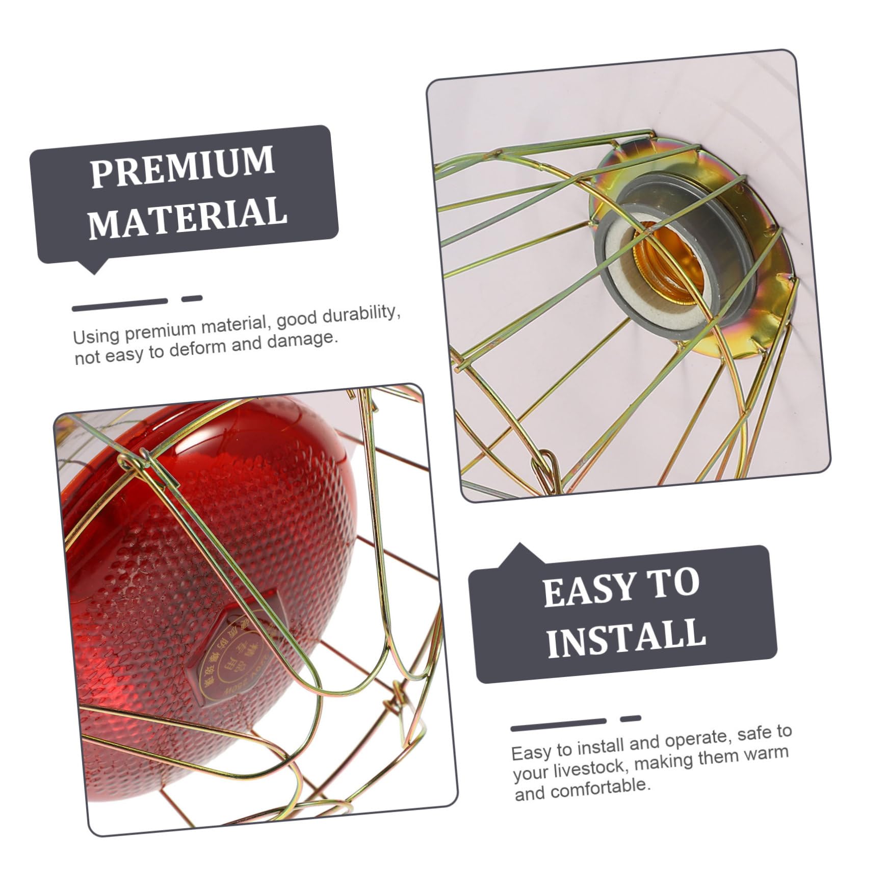 Lampada Riscaldante per Gabbie Animali Domestici 250w Copertura in Rete Resistente, Luce Sicura per Rettili e Bestiame, Set 4-in-1 per Allevamento in Ambienti Colore Casuale