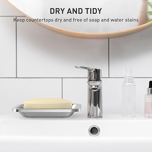 Miniatura 6 de Jabonera de acero inoxidable altamente confiable y duradero, soporte de jabón de metal de doble capa con bandeja de drenaje para baño, ducha de