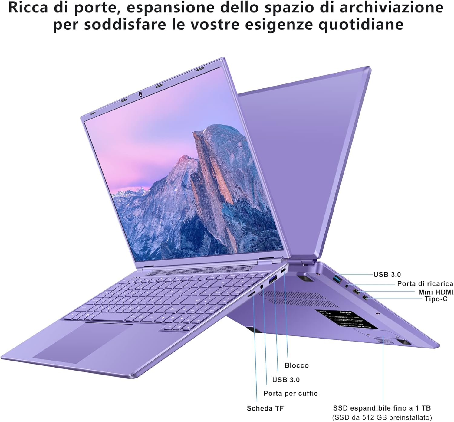 AOCWEI 16 PC Portatile 12+512GB Nuova CPU N5095 (fino a 2.9Ghz) 4-Core Windows 11 Laptop con Ventola di Raffreddamento 1920 * 1200 2K Schermo Doppio Supporto WIFI 2.5 HDD 1TB SSD Espansione-Viola AOCWEI 16 PC Portatile 12+512GB Nuova CPU N5095 (fino a 2.9Ghz) 4-Core Windows 11 Laptop con Ventola di Raffreddamento 1920 * 1200 2K Schermo Doppio Supporto WIFI 2.5 HDD 1TB SSD Espansione-Viola