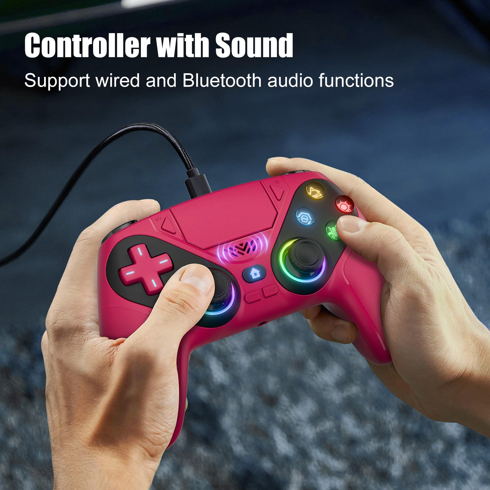 Lapezei RGB Wireless Controller für PS5/Slim/Pro/PC, Gamepad mit Rücktasten, Turbo, Makro, Dual-Vibration, 6-Achsen-Sensor, Touchpad